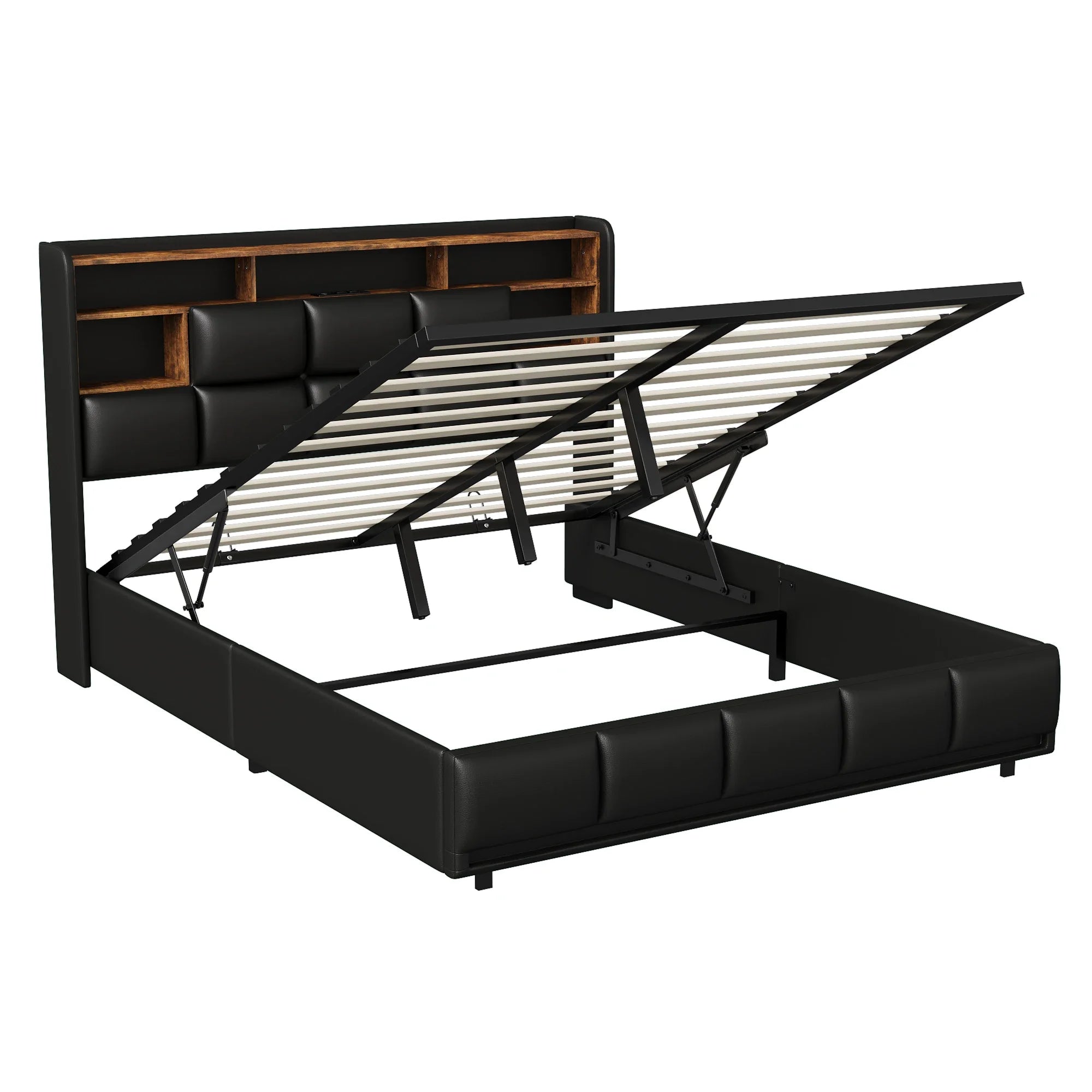 Gestoffeerd Tweepersoonsbed 140x200 cm met LED‑verlichting, USB‑Oplaadpoort en Hydraulische Opbergruimte