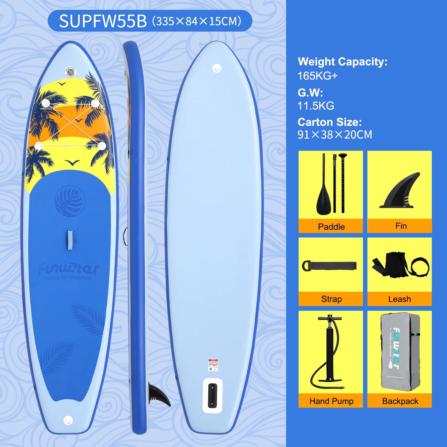 Opblaasbaar SUP Board 335 cm – Stand Up Paddle Board met Accessoires – Antislip & Extra Stabiel