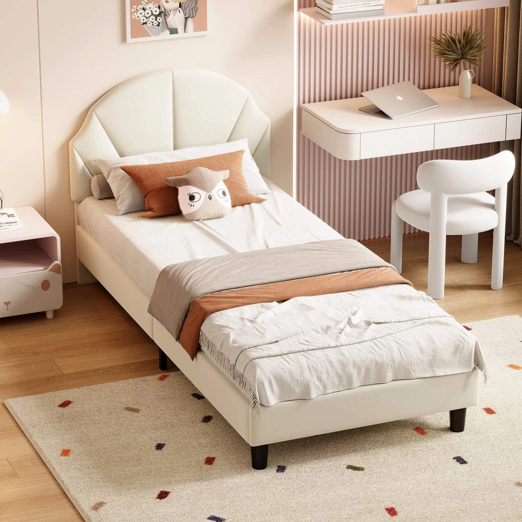 Kinderbed 90x200 Meisjesbed Fluweel Bloemenkroon – Speels & Stijlvol