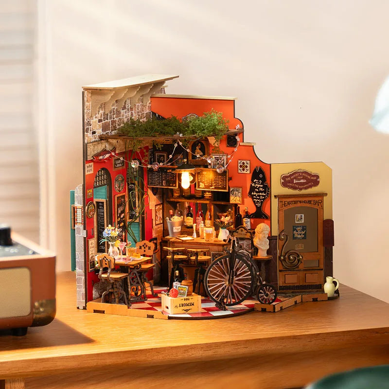 DIY Houten Miniatuur Poppenhuis – Cheers Bar Model met LED Verlichting – Educatief Bouwpakket voor Volwassenen en Kinderen