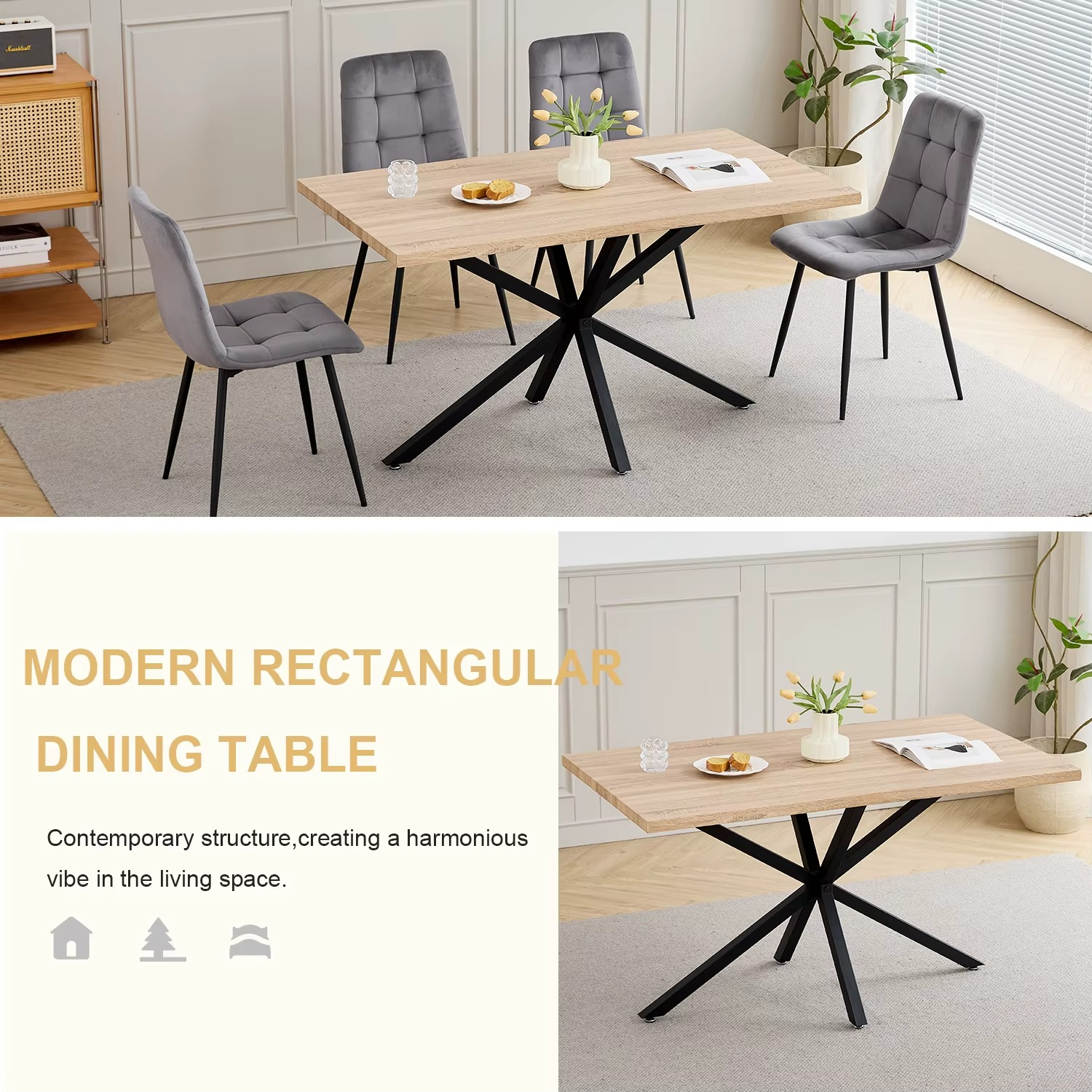 Moderne Rechthoekige Eettafel 140×80 cm – Met Metalen Onderstel voor 4–6 Personen