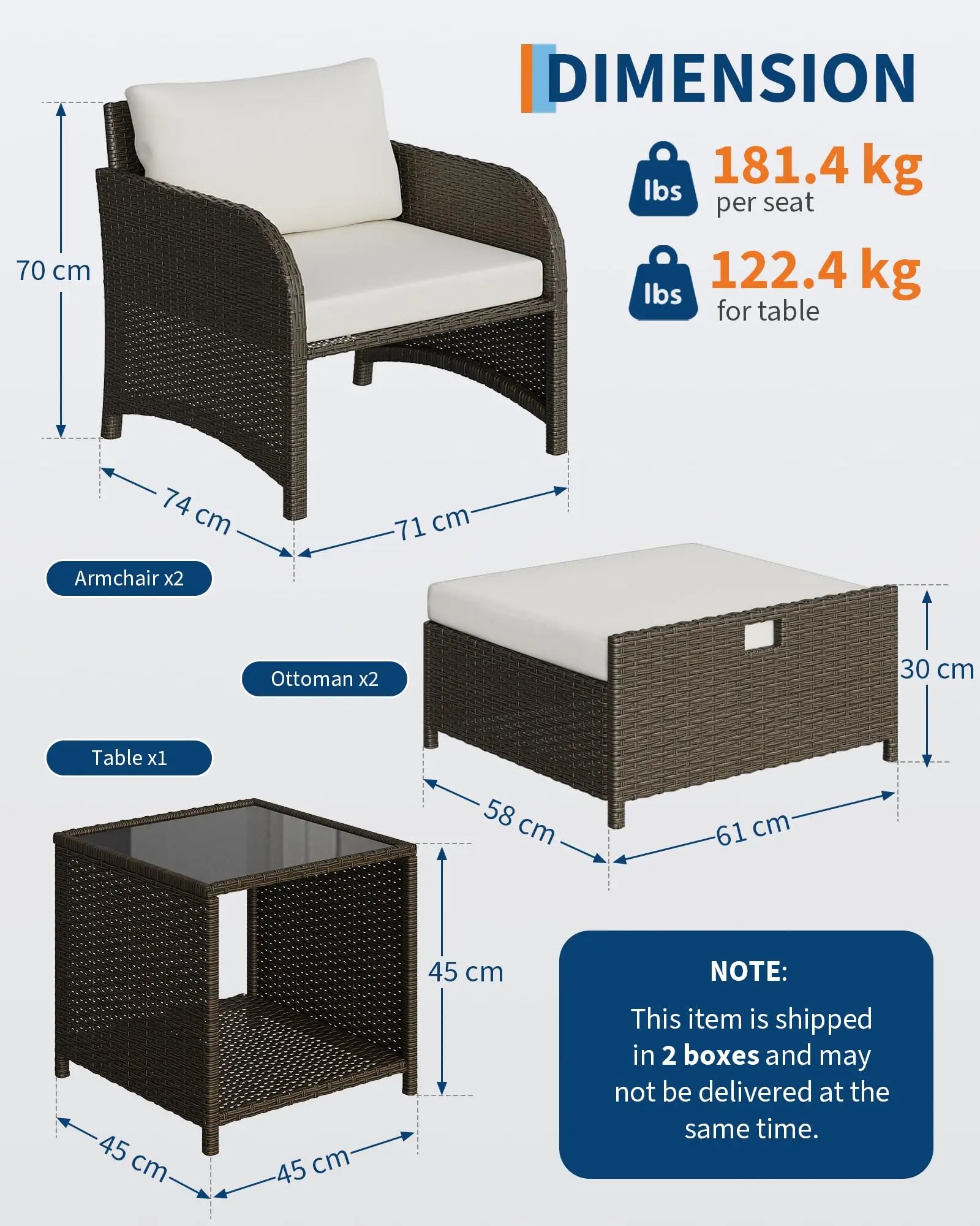 5-Delige Rotan Loungeset met Voetenbanken & Glazen Tafel – Tuinset voor Balkon, Terras & Tuin