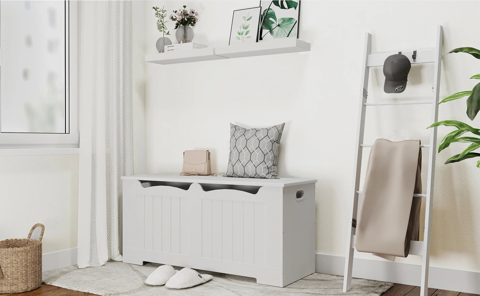 Opbergkist 100 cm met Zitbank en Veiligheidsscharnieren – Houten Opbergbank voor Hal, Slaapkamer en Woonkamer