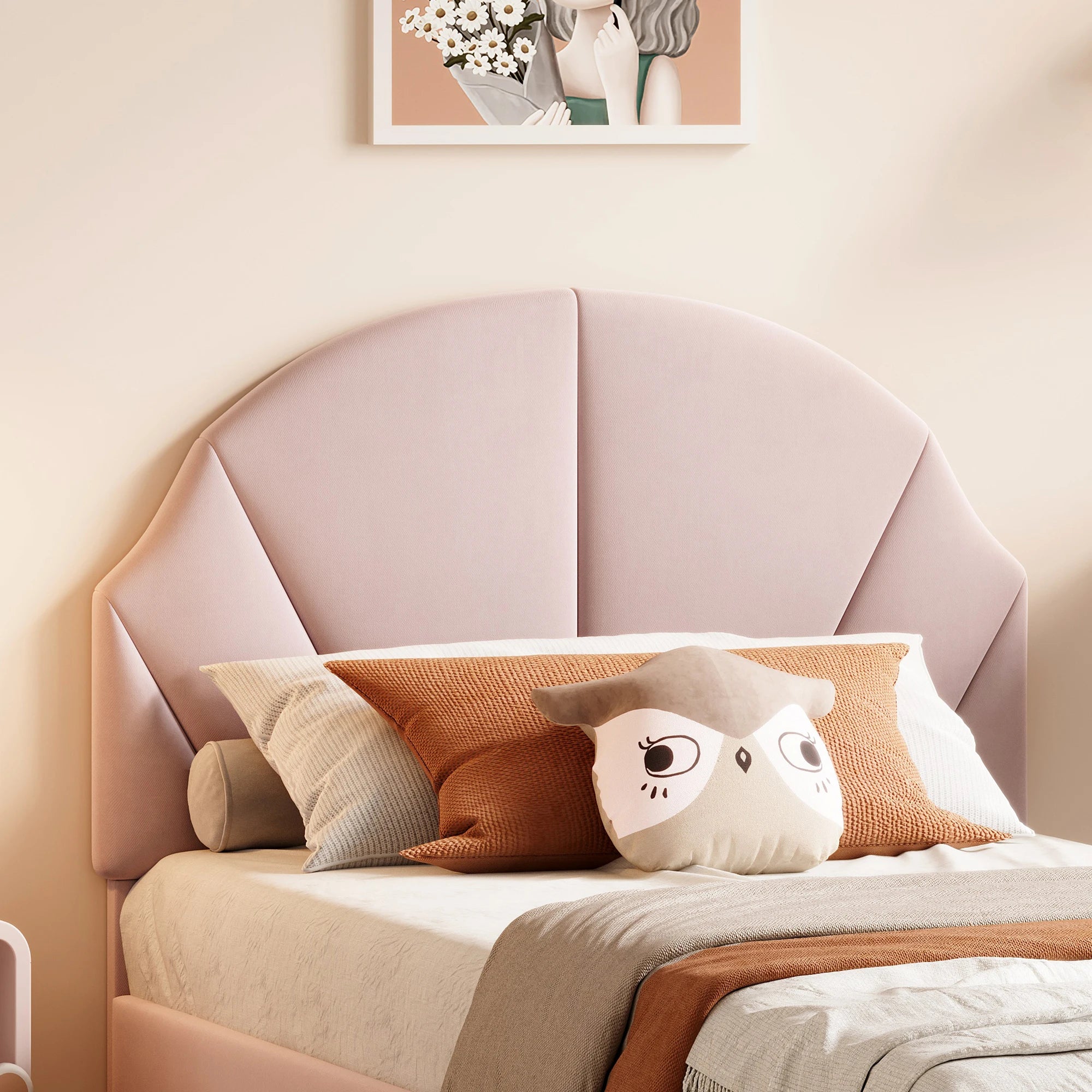 Kinderbed 90x200 Meisjesbed Fluweel Bloemenkroon – Speels & Stijlvol