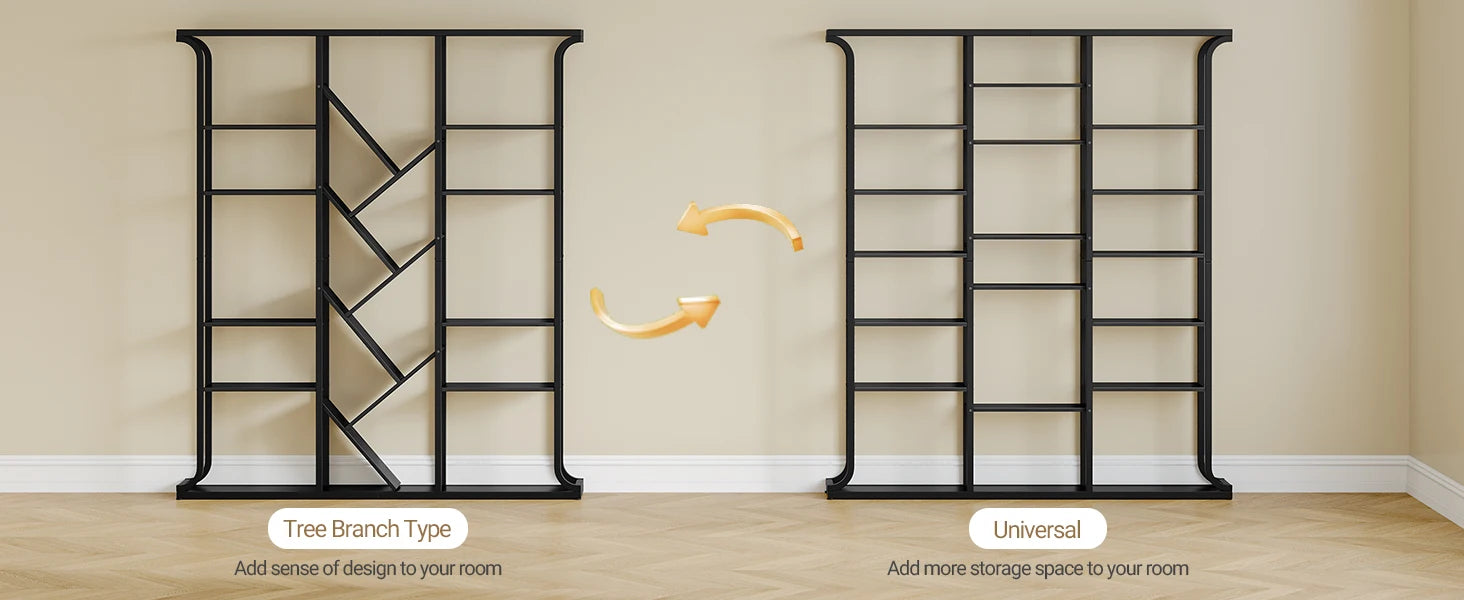 Boomvormige Boekenkast 6 Niveaus – Industriële Open Kast met 17 Vakken – Moderne Houten Boekenkast voor Woonkamer en Kantoor