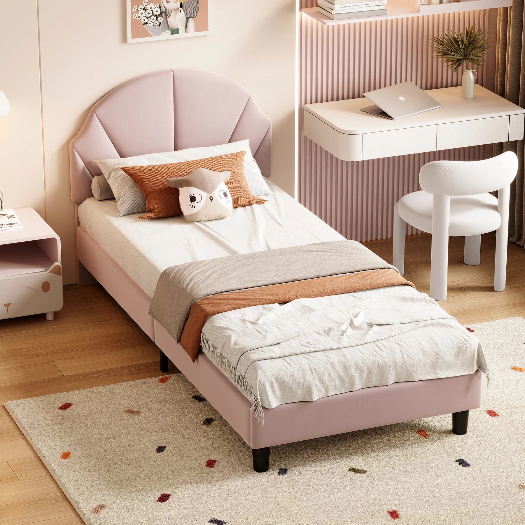 Kinderbed 90x200 Meisjesbed Fluweel Bloemenkroon – Speels & Stijlvol
