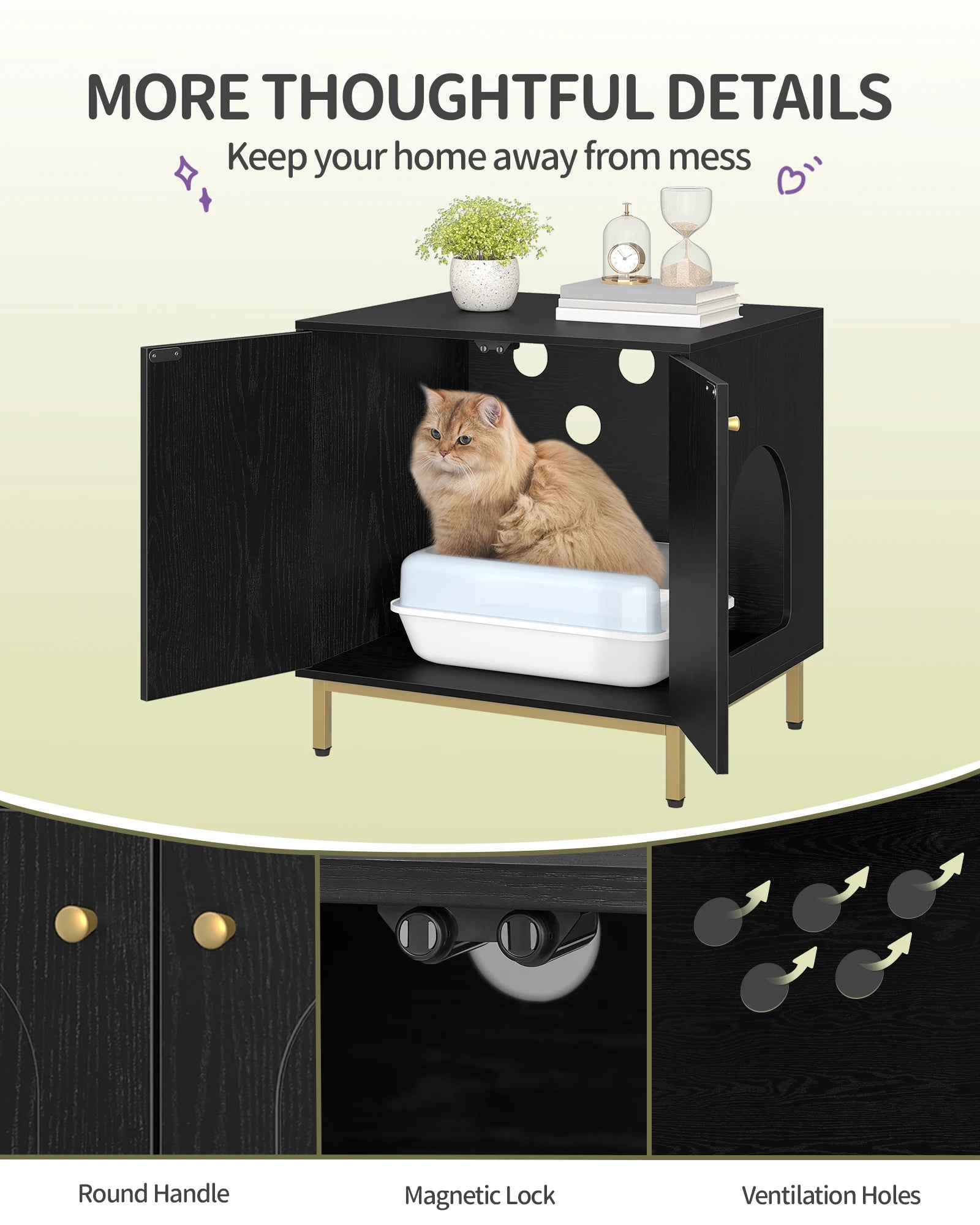 Kattenbak Kast – Stijlvolle Kattenbak Verbergmeubel met Zij-ingang en Zijtafel‑functie