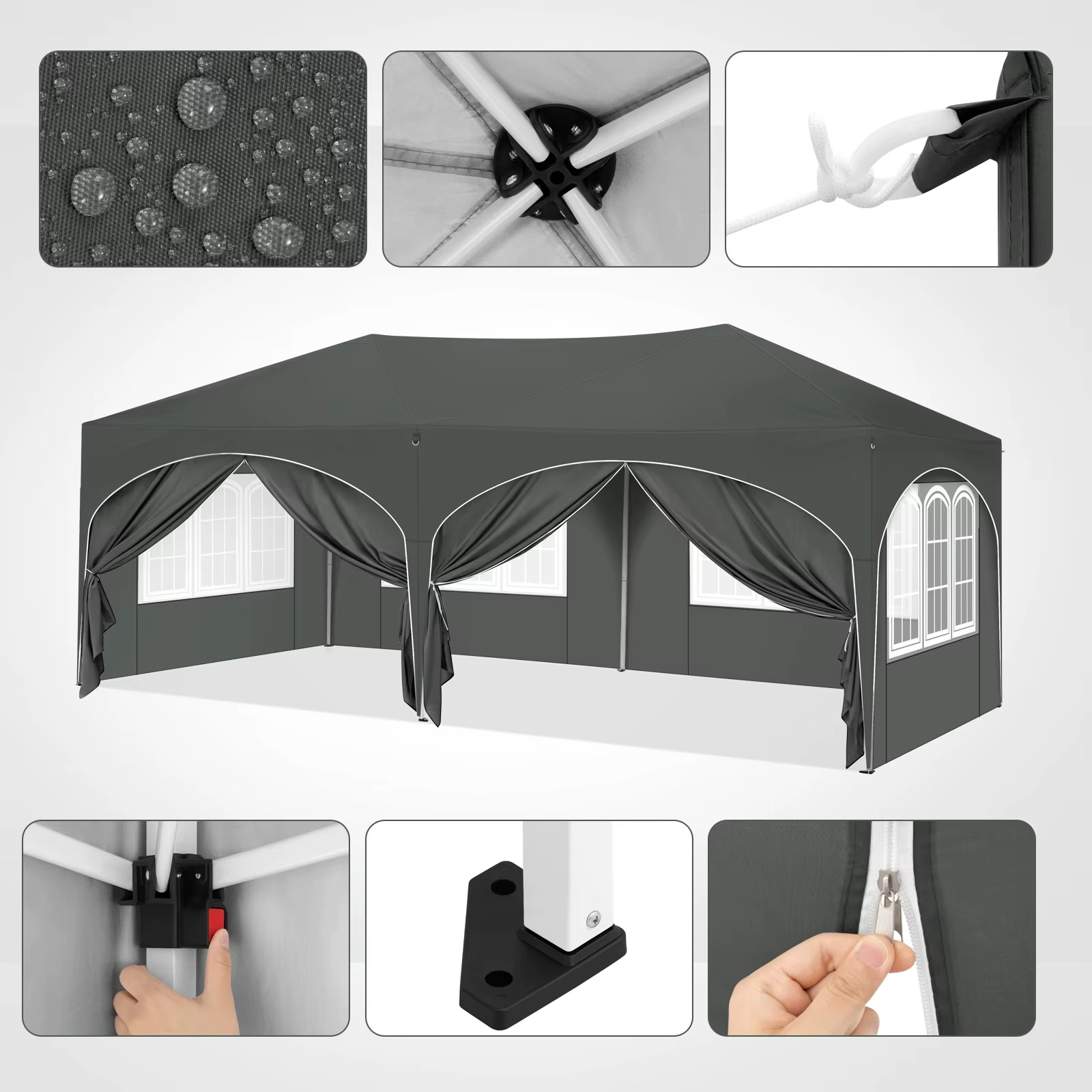 Opvouwbaar Paviljoen 3×6 m – Easy Up Partytent met 6 Zijwanden