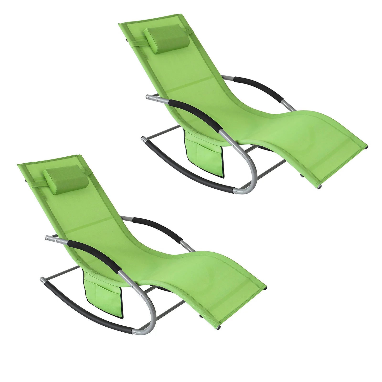 Set van 2 verstelbare ligstoelen - Zonnebed met kussens en zijvak