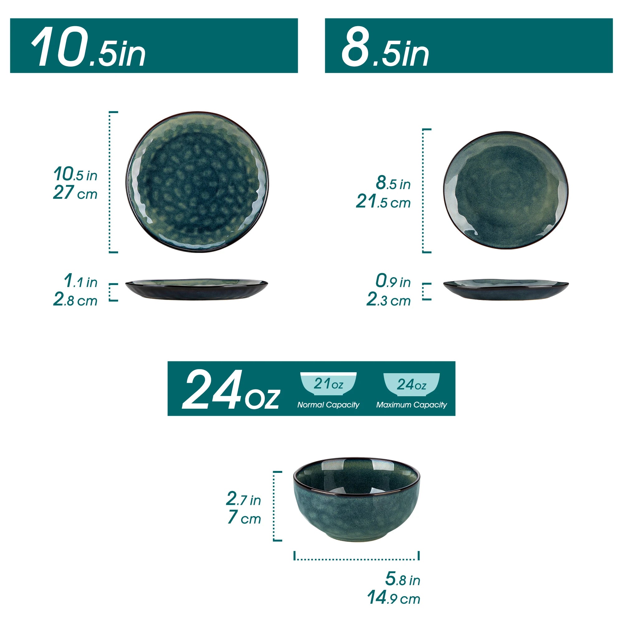 Groene Keramische Borden Set 12/24-Delig – Steengoed Servies voor 4 of 8 Personen – Modern & Magnetronbestendig