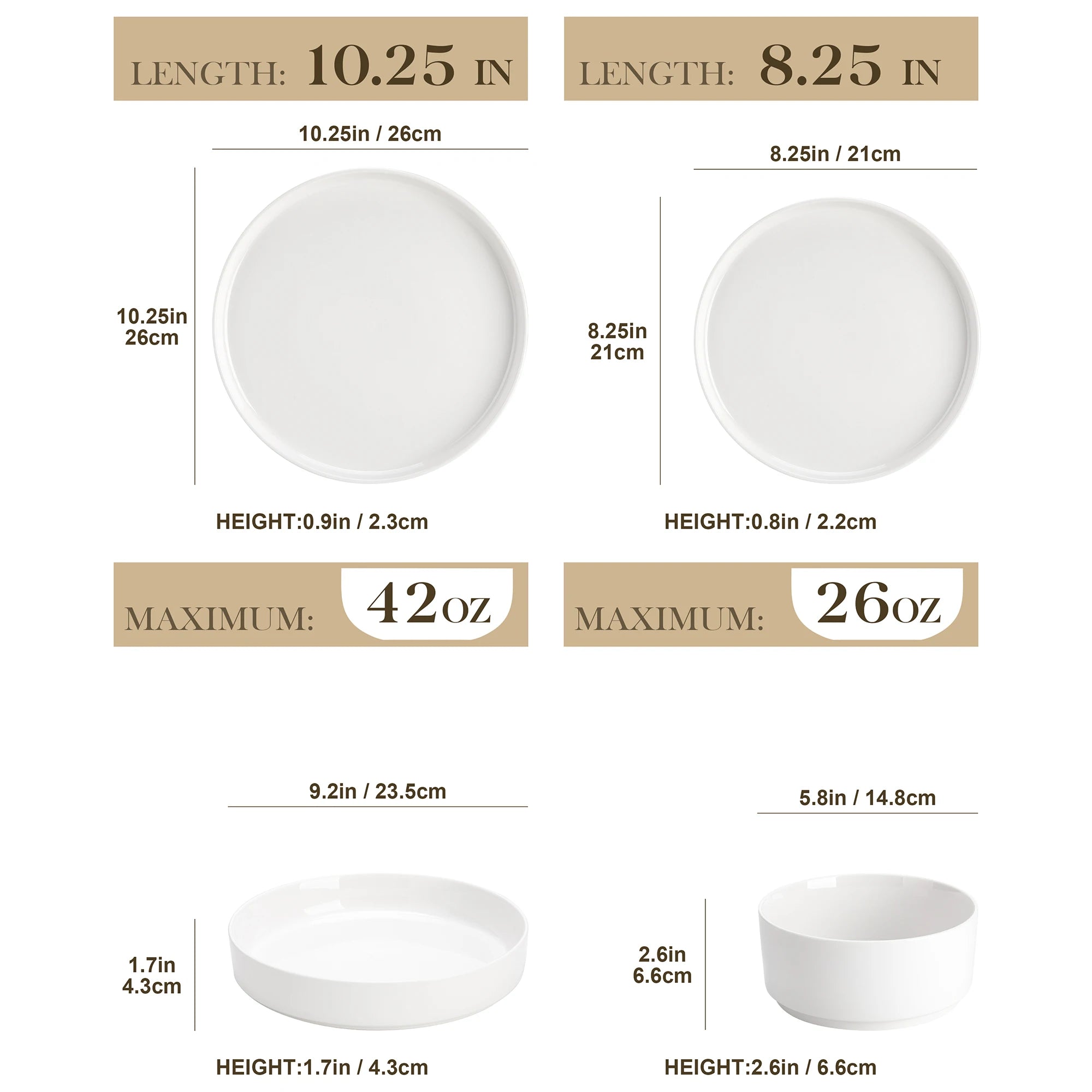 Serviesset wit met zwarte rand – 12/16/18/24 Delig Keramisch Servies - Serviesset met Borden & Kommen