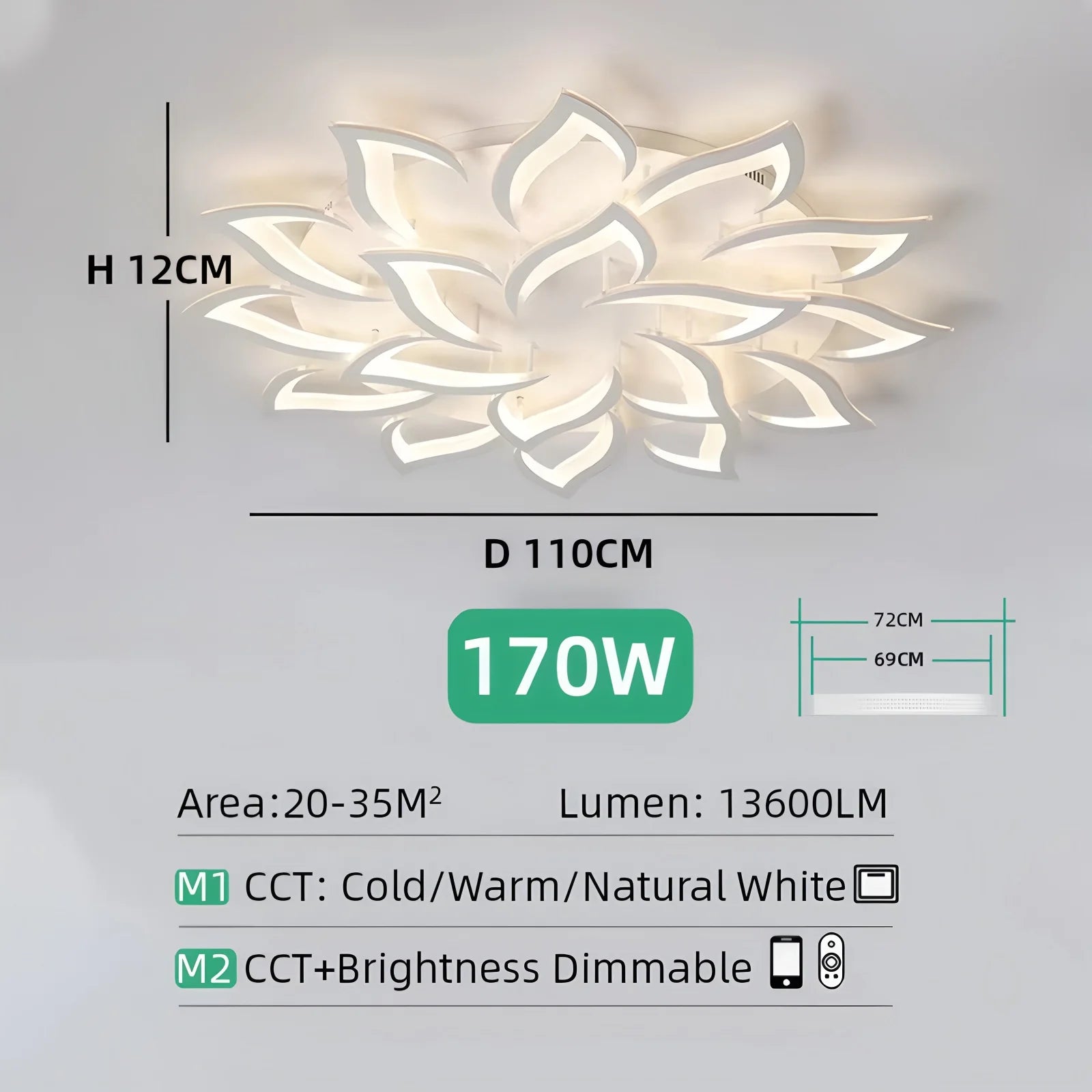 Dimbare LED Plafondlamp Lotus Design Wit/Zwart – Moderne Scandinavische Plafondverlichting met Afstandsbediening