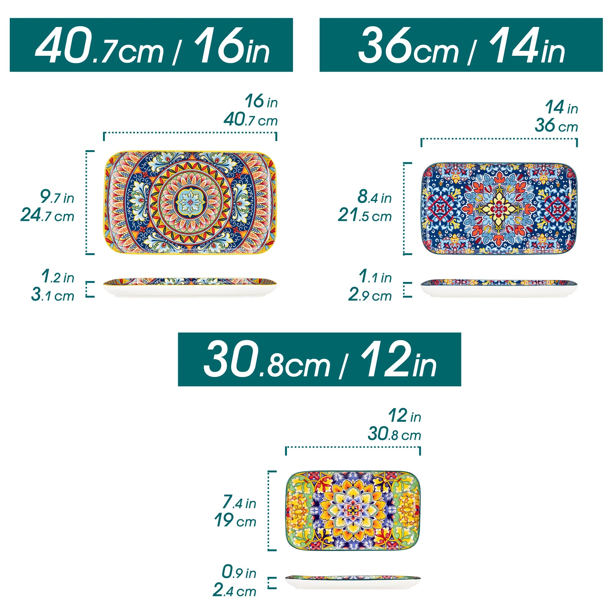 Keramische Borden Set van 3 of 6 – Lange Rechthoekige Serveerschalen – Oven- & Magnetronbestendig