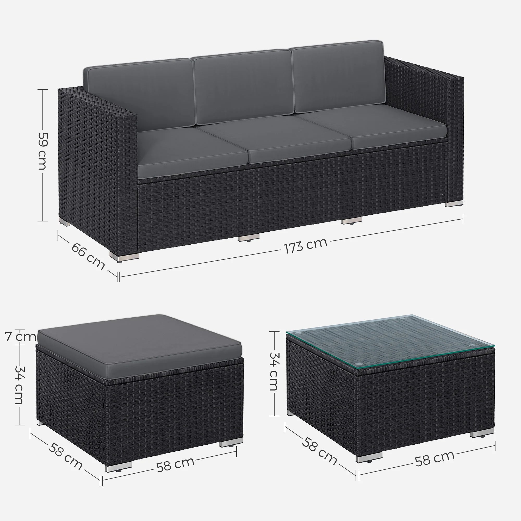 5-Delige Rotan Loungeset met Hoekbank, Voetenbank & Salontafel – Inclusief 7 Kussens – Tuinset voor Terras, Balkon & Tuin