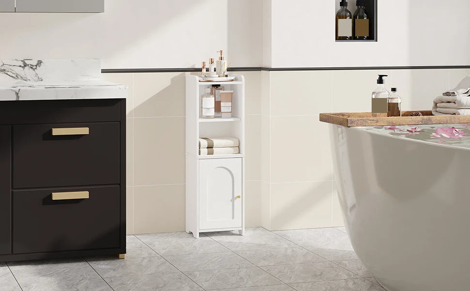 Smalle Badkamerkast met Deuren en Verstelbare Planken – Ruimtebesparende Toiletkast voor Opbergruimte