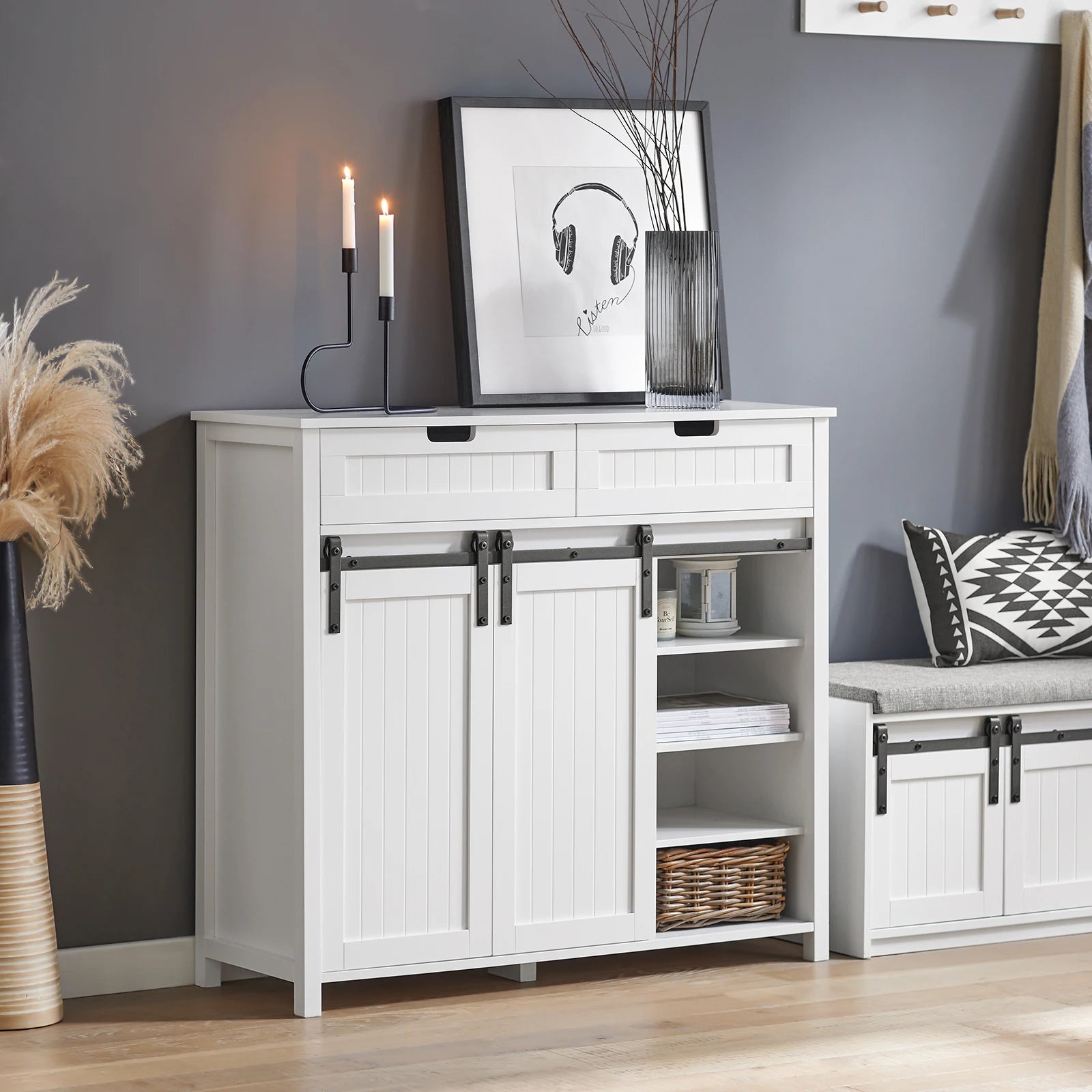 Witte keukenkast met schuifdeuren 104x93x35 cm – Moderne opbergkast voor keuken en woonkamer