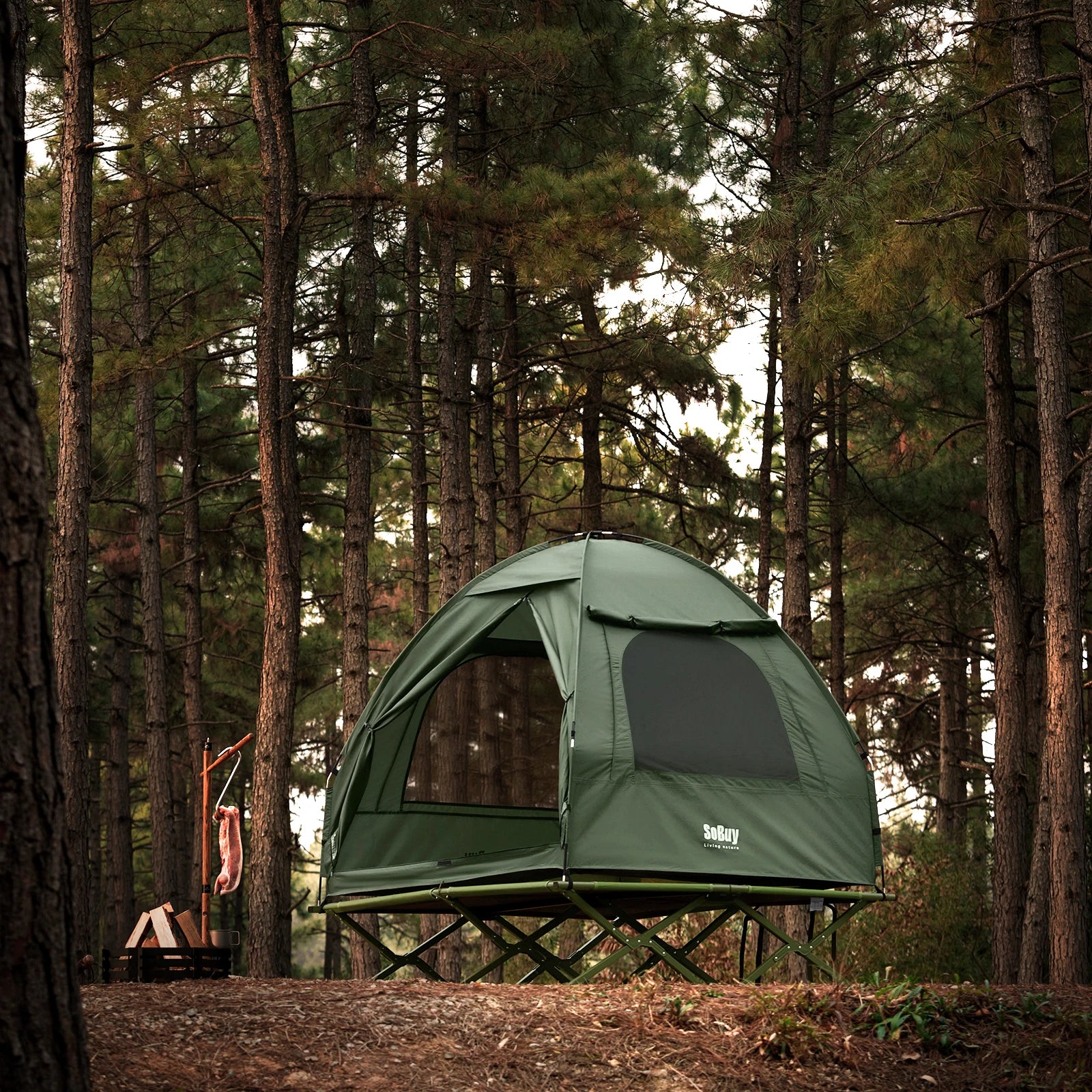 3-in-1 Opblaasbare Campingtent Groen – Met Lamphaak, Schoenopslag en Draagtas met Wielen