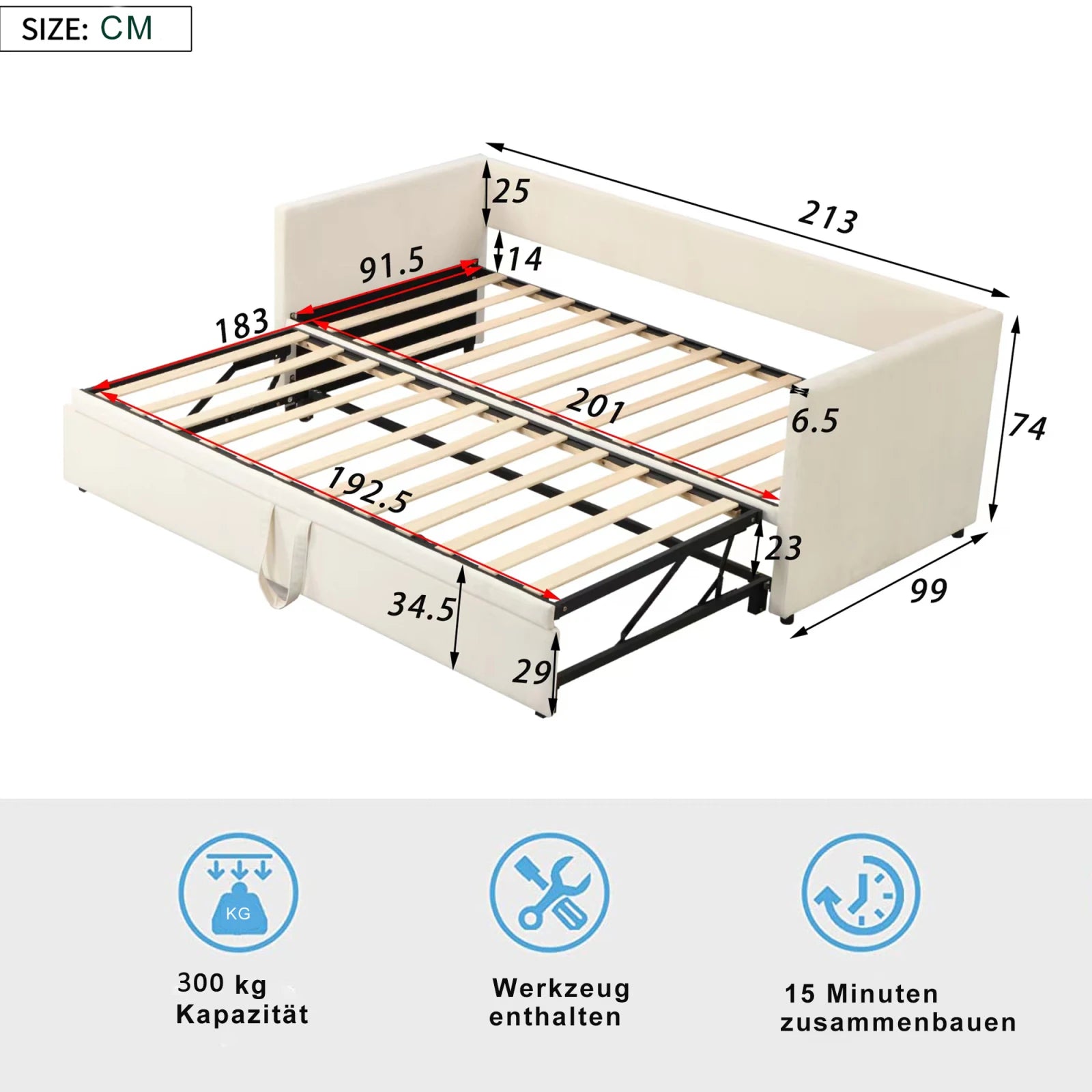 Fluwelen 2‑in‑1 Slaapbank 90×200 cm – Multifunctionele Bank & Bed