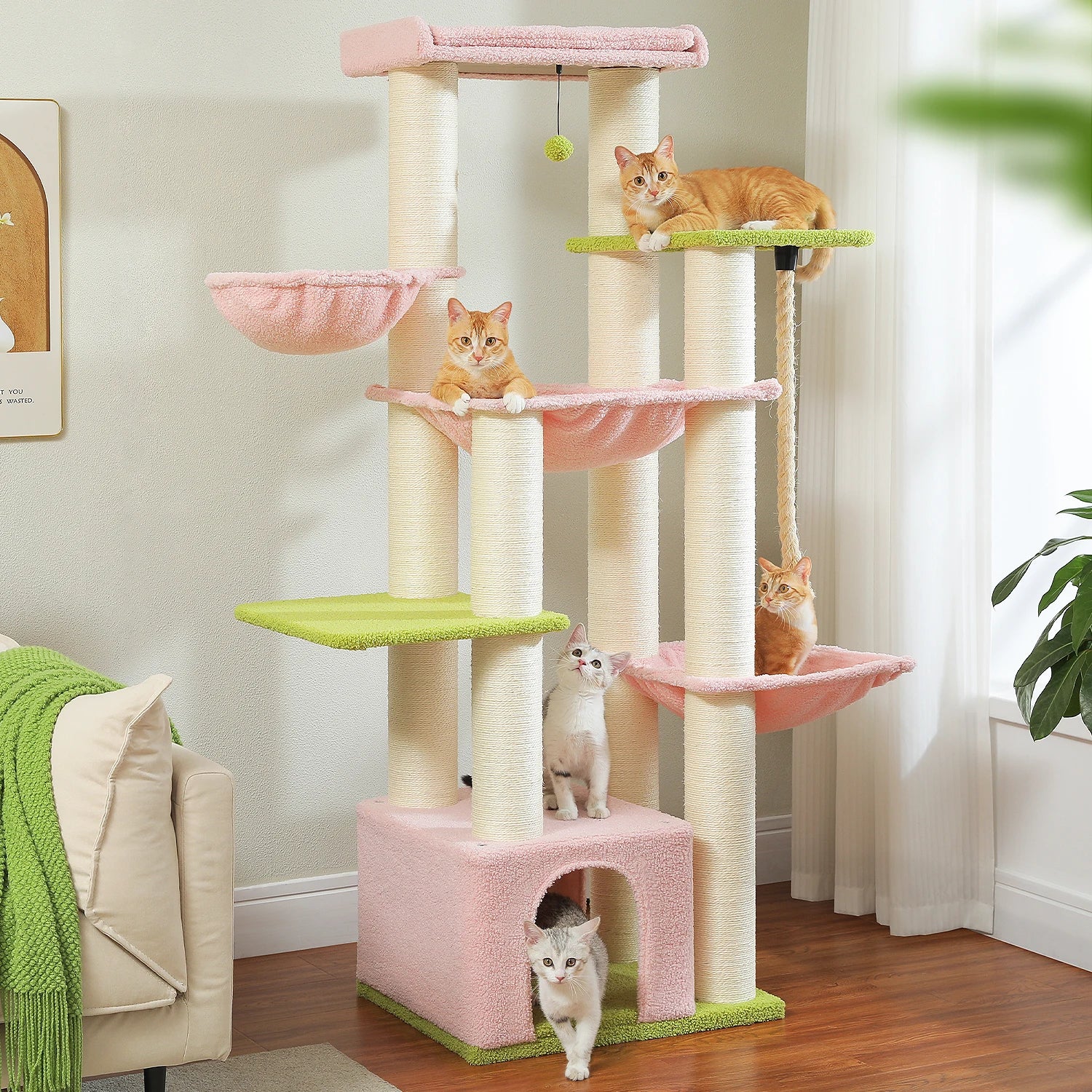 Grote Kattenboom voor Grote Katten – Robuuste Krabpaal met 11 Sisal Palen, Hangmatten en Kattenhuis