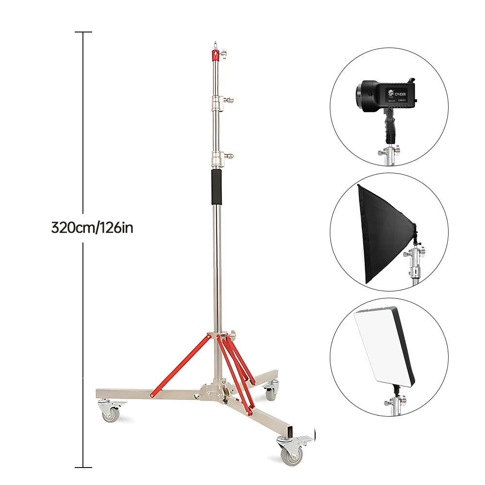 Professioneel 320 cm C-Stand Statief met 3 Wielen – Verstelbaar Fotografie Statief voor Camera’s en Videoproducties