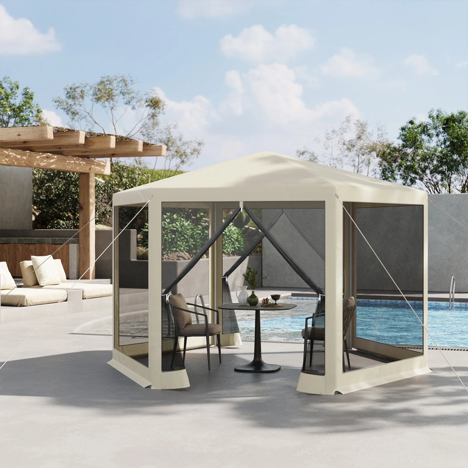 Tuinpaviljoen 3,8 x 3,3 m met Klamboe – Tuinhuisje met Mesh Zijwanden, UV-Bescherming & Luifel voor Tuin en Terras