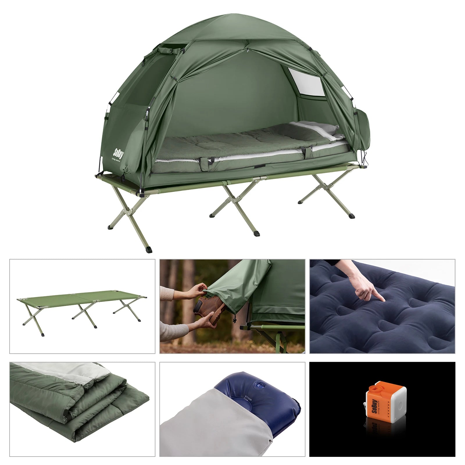 1-Persoons Outdoor Iglo Tent met Luchtbed en Pomp – Complete Camping Tent Set met Slaapzak en Draagtas