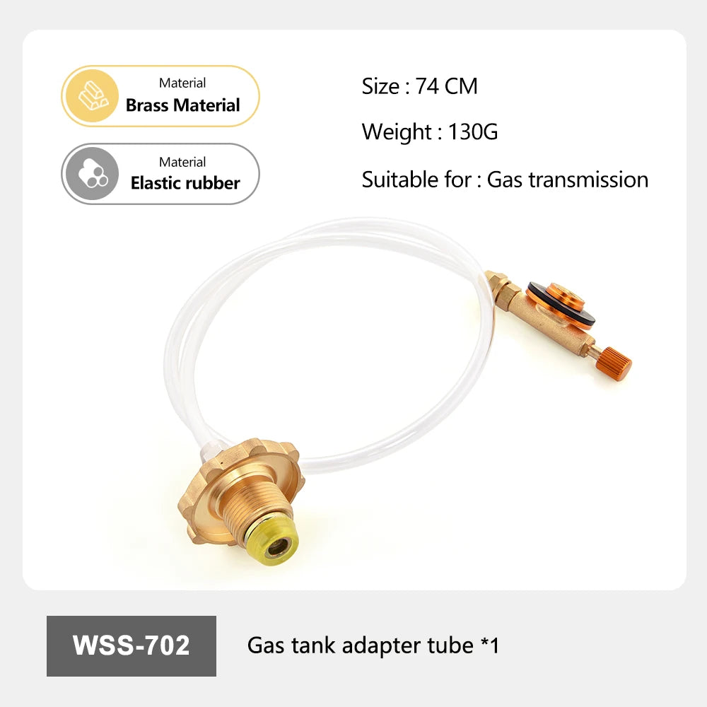 Messing gasfles adapterbuis met elastische slang – veilige aansluiting voor buiten koken