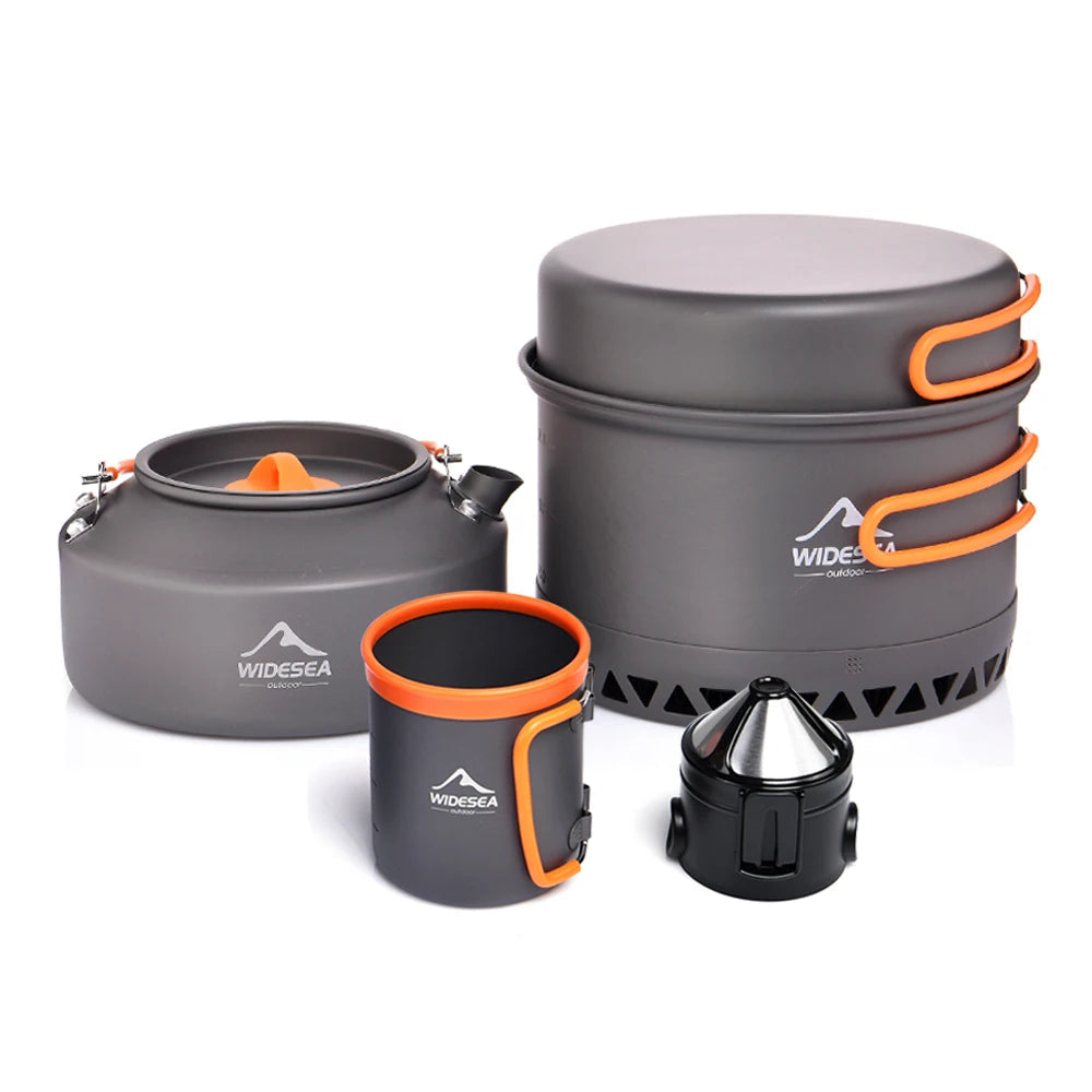 Camping kookset – Outdoor servies & kookgerei – Potten, waterketel, koffiekop & filters – voor wandelen, picknick, reizen