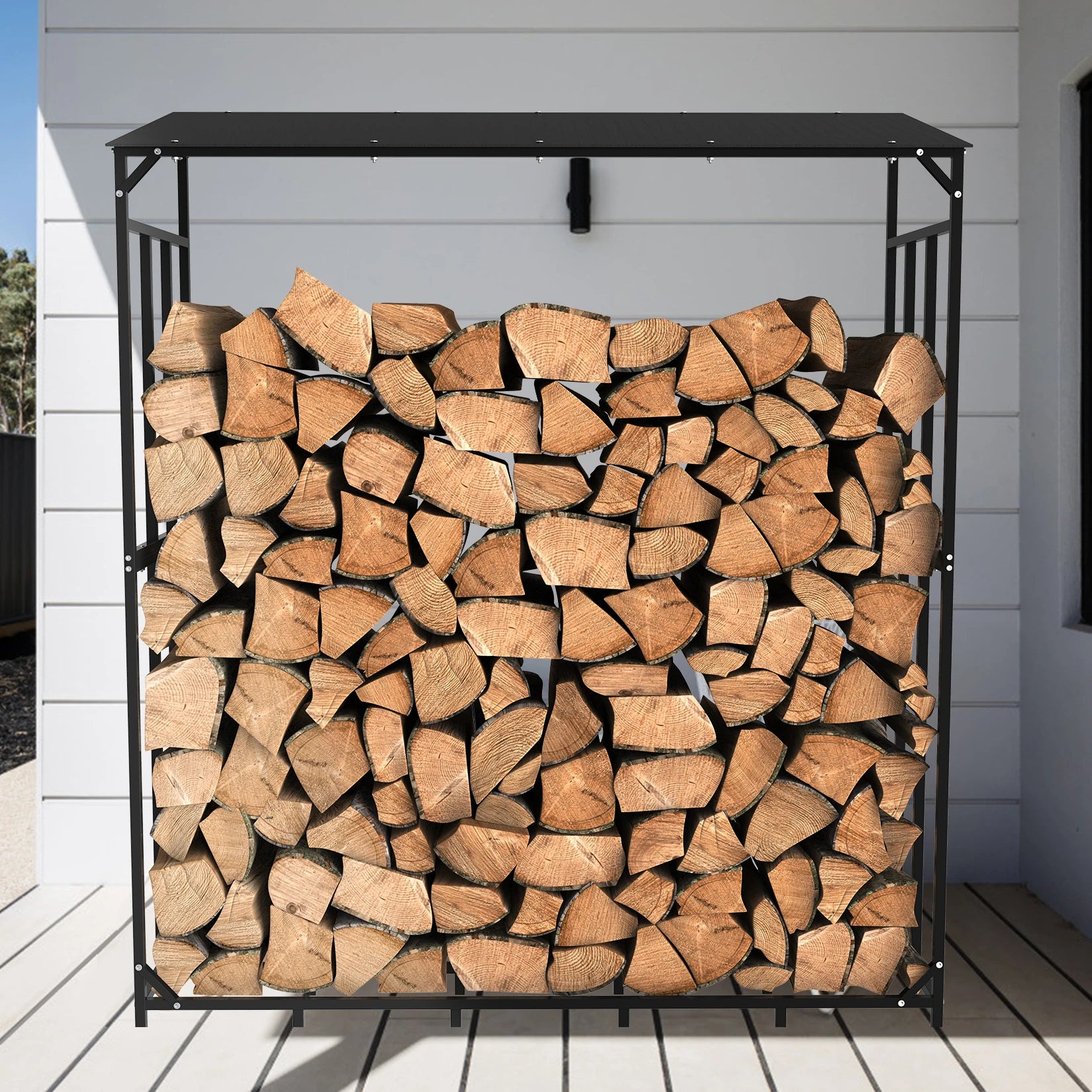 XXL Metalen Haardhoutrek met Dak en Beschermhoes – Heavy Duty Houtopslag voor Buiten, Tuin en Terras