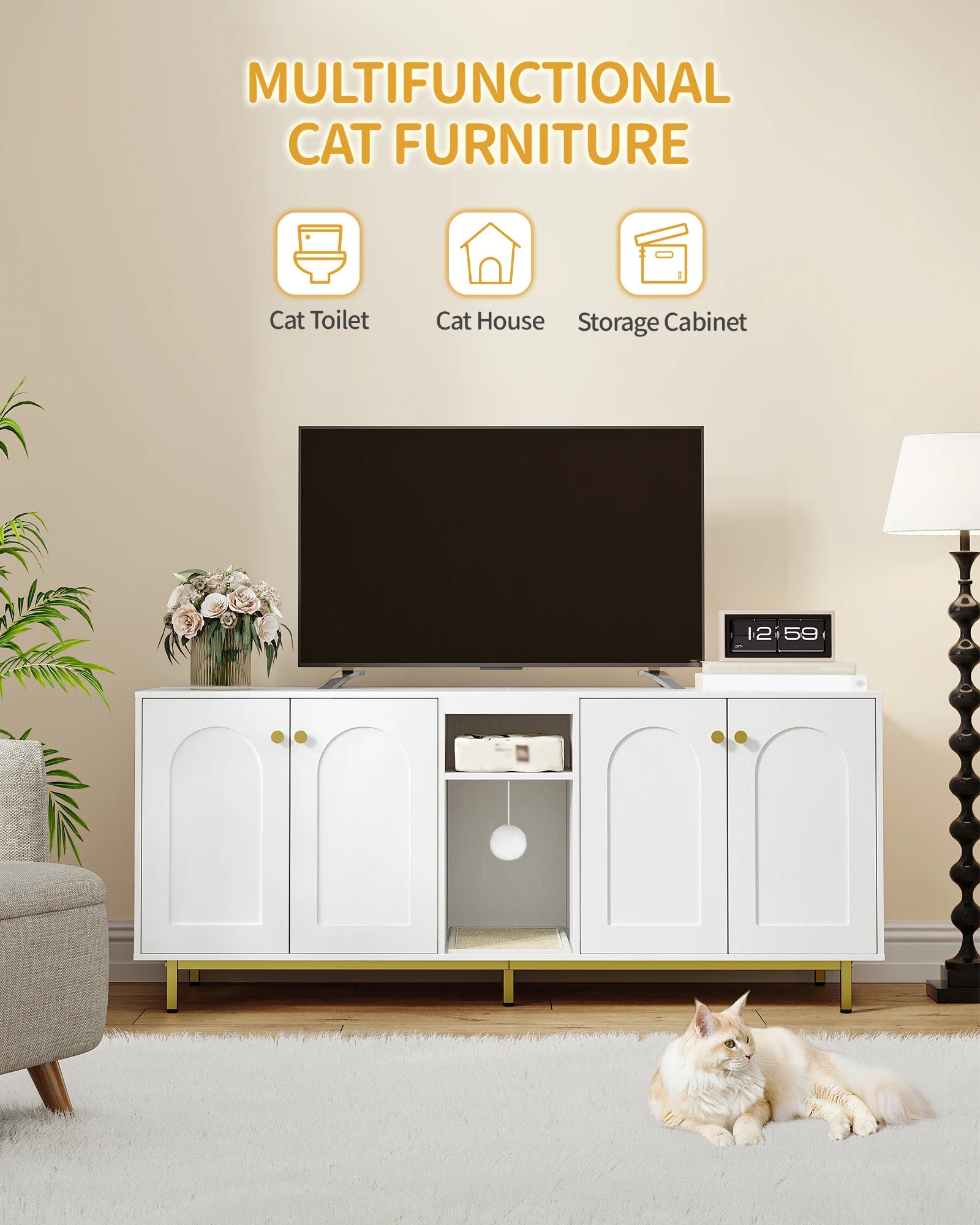 Stijlvolle Kattenbak Kast met Verbergde Kattenbakruimte & Opbergruimte – Multifunctioneel Meubel voor 2 Katten