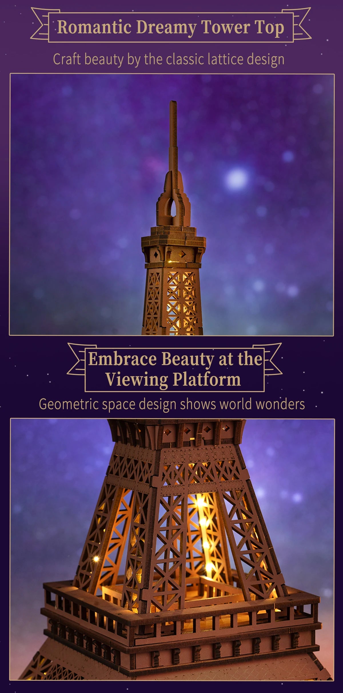 3D Houten Puzzel Eiffeltoren met LED Verlichting – Miniatuur Bouwpakket voor Volwassenen en Tieners – Decoratieve Modelbouw Set