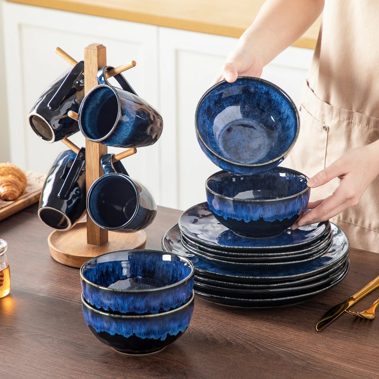 Keramiek Serviesset – Luxe Porselein Servies 16/32/48-delig – Magnetron & Vaatwasser Bestendig – Modern Servies voor 4, 8 of 12 Personen