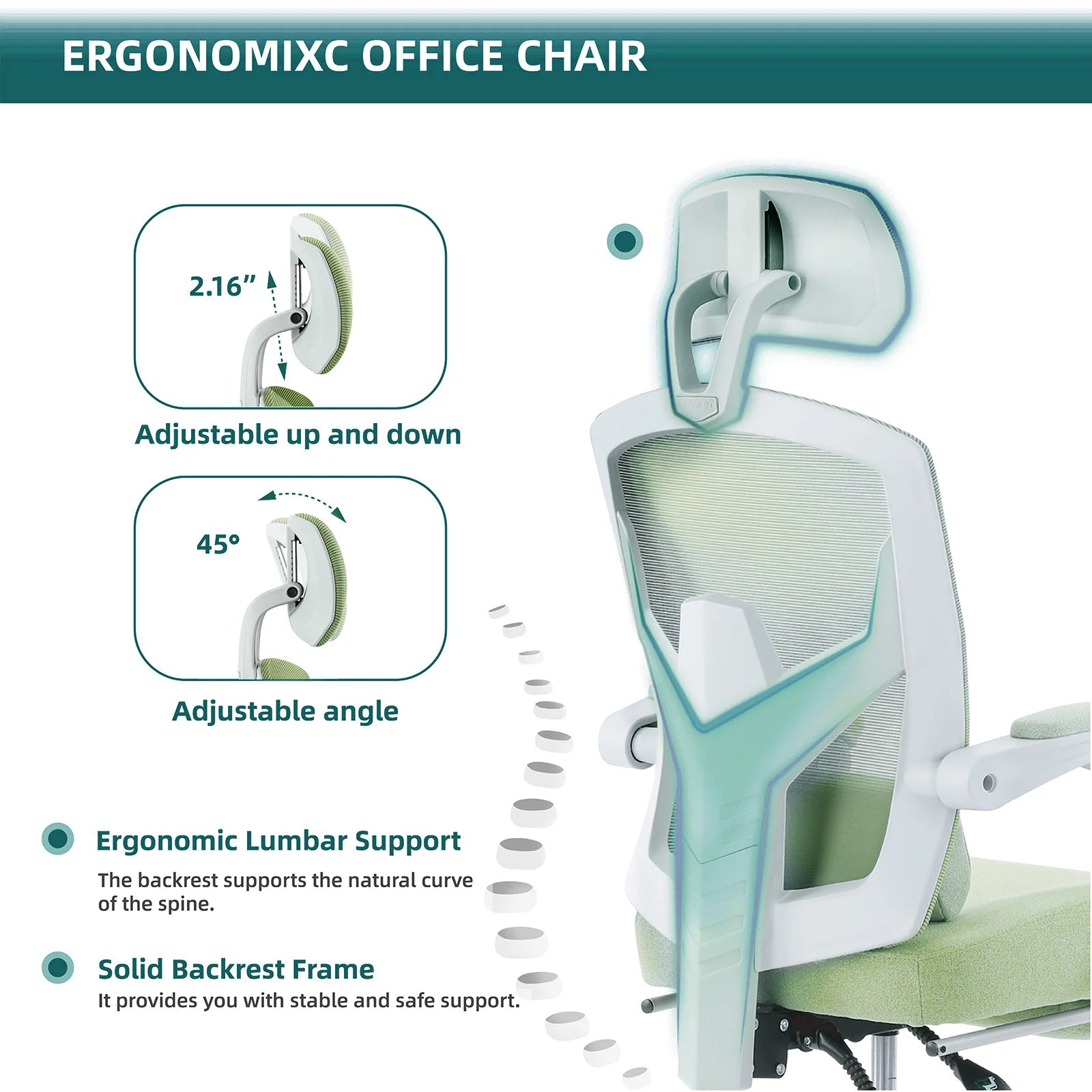 Ergonomische draaistoel met hoge rugleuning | Mesh bureaustoel met lendensteun en verstelbare functies