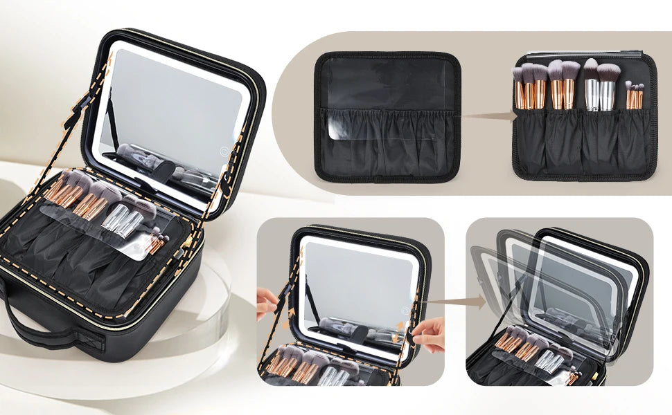 LED Make-uptasje met Spiegel – 3 Lichtstanden – Reismake-uptasje Waterdicht en Compact voor Cosmetica