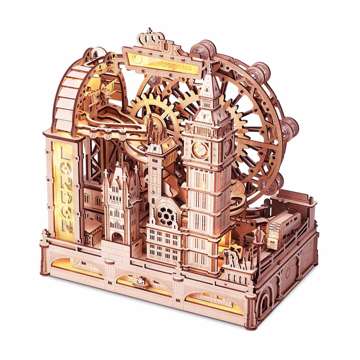 3D Houten Knikkerbaan Puzzel – Mechanische Marble Run Bouwset met Londen Thema – Interactieve STEM Puzzel voor Volwassenen en Tieners
