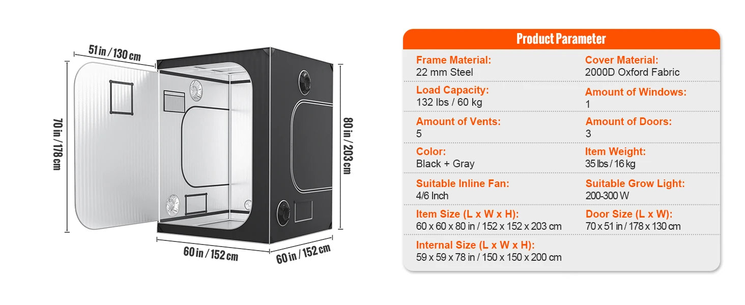 Groeizelt 600D Mylar – Professionele Kweektent met Kijkvenster voor Binnenkweek en Hydrocultuur