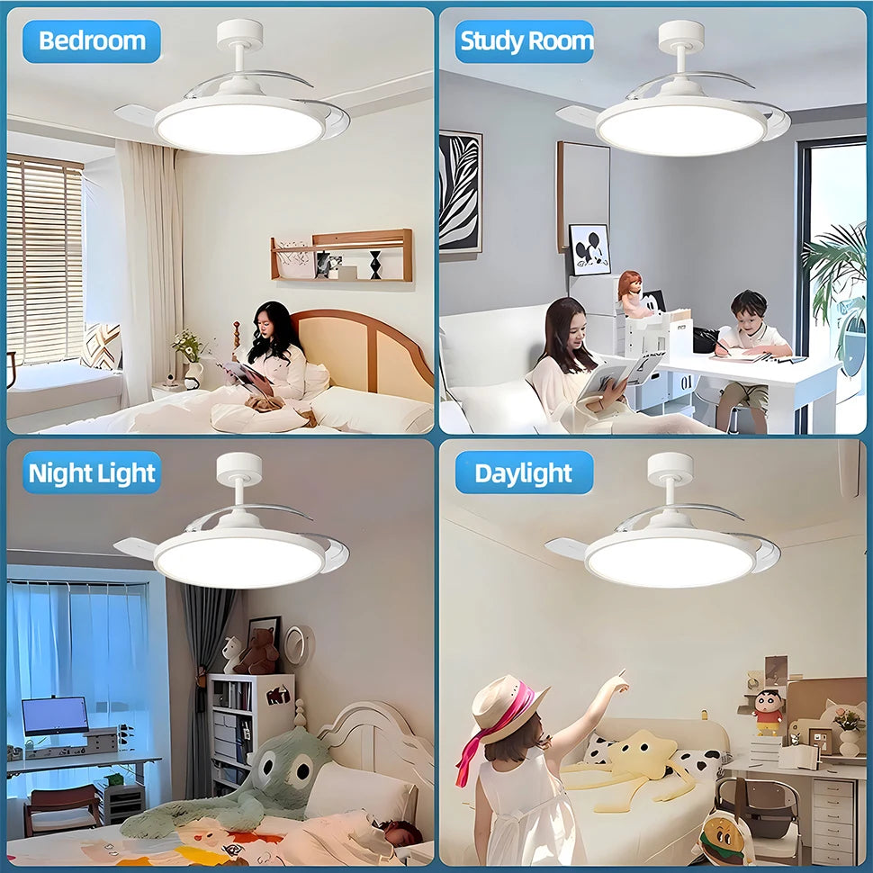 Plafondventilator met Lamp en Uitschuifbare Bladen – Slimme LED Plafondlamp met Afstandsbediening & App
