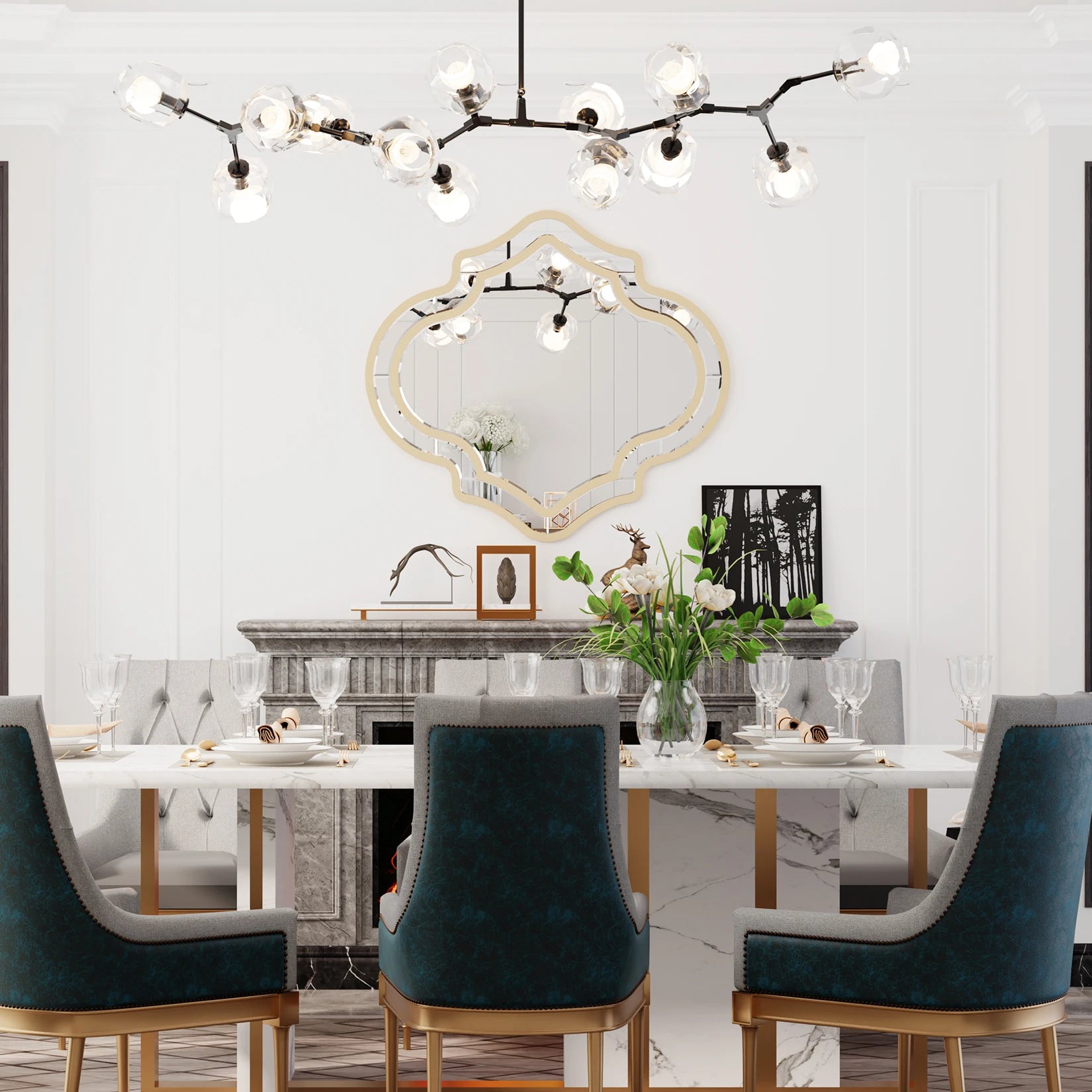 Grote Gouden Wandspiegel met Unieke Houten Lijst – Luxe Woondecoratie