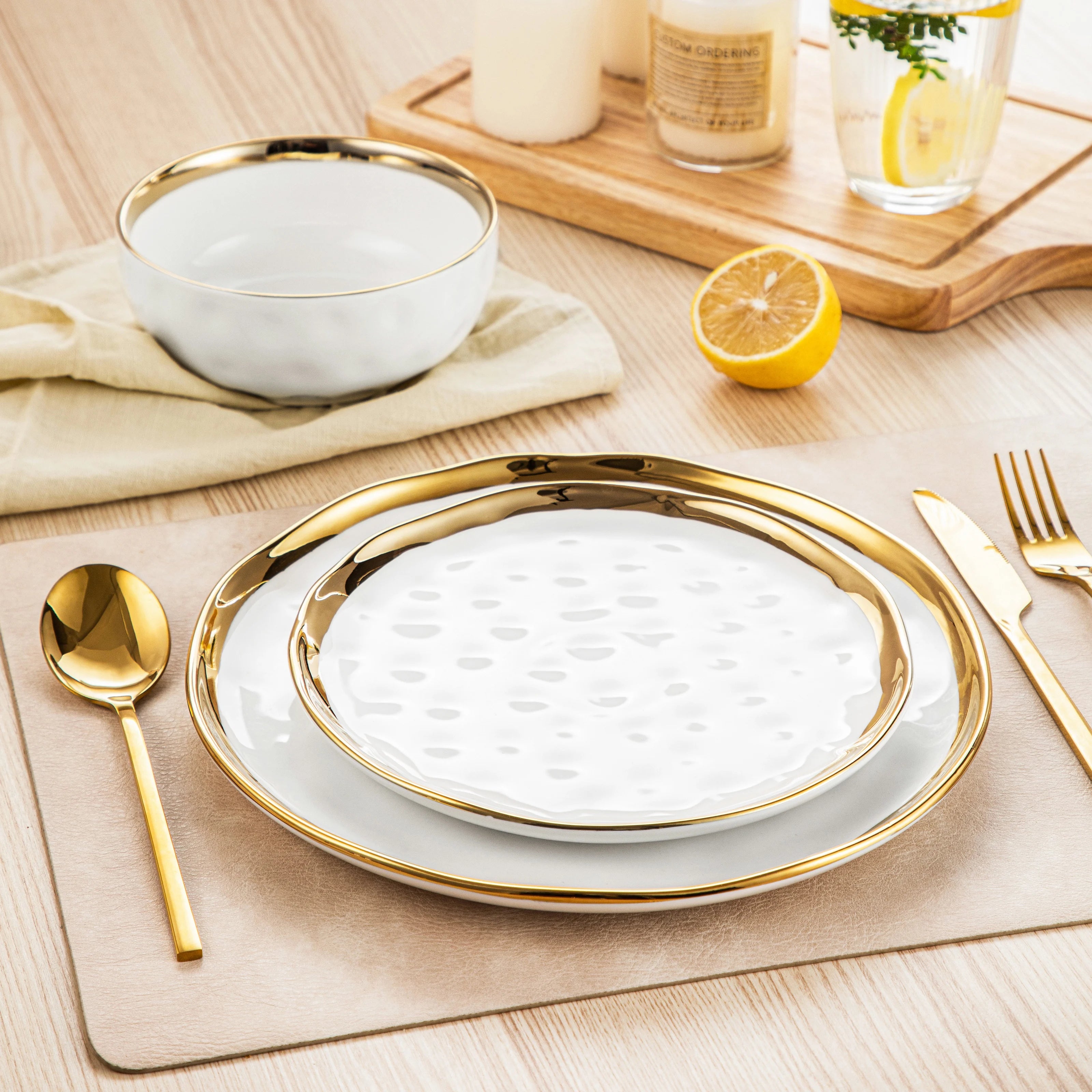 Luxe Servies Set 12-Delig Wit met Gouden Rand – Keramisch Servies voor 4 Personen