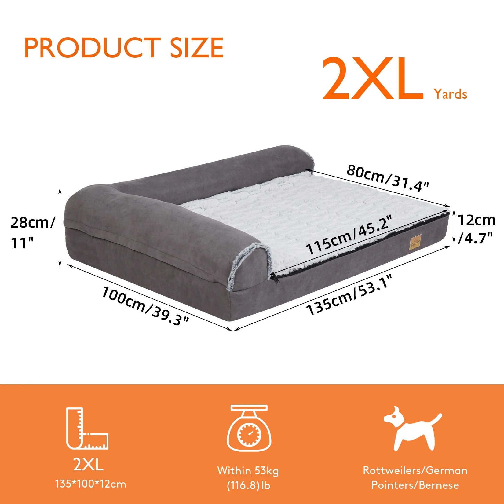 Orthopedisch Hondenbed XXL met Traagschuim – L-Vormig Hondenkussen voor Grote Honden met Wasbare Hoes, Waterdicht & Antislip