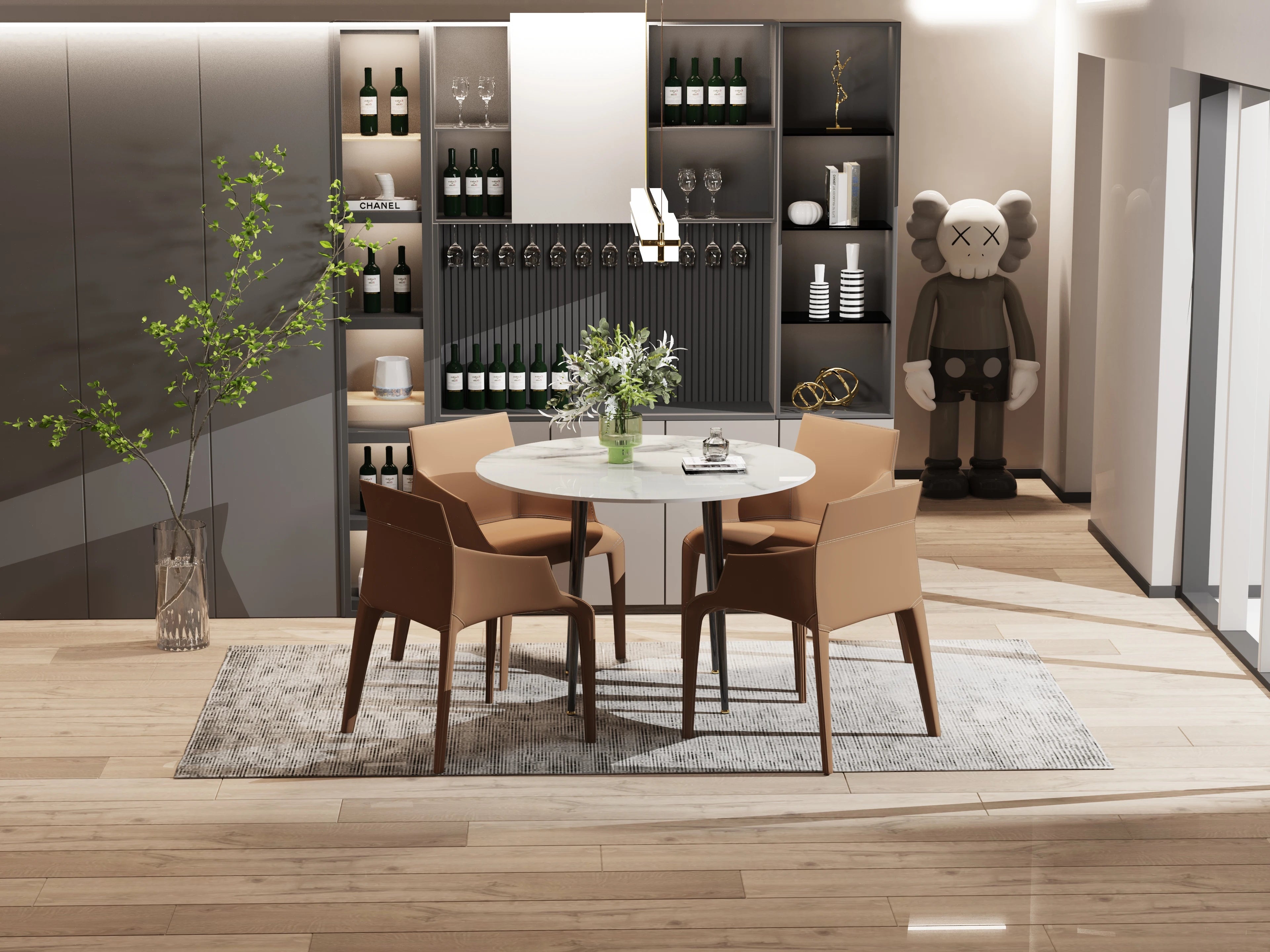 Ronde Eettafel 80 cm Sintersteen – Moderne Marmer Look Tafel met Zwarte Metalen Poten voor 2-4 Personen
