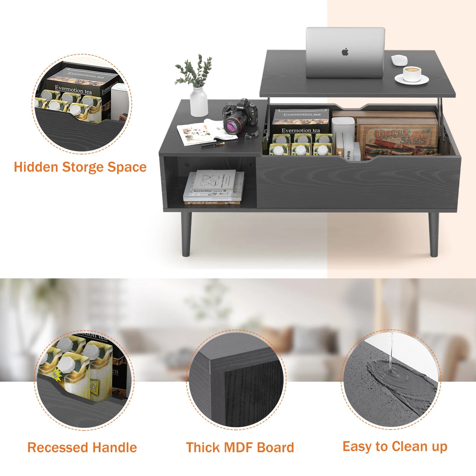 Verstelbare Salontafel met Lift‑Top en Opbergruimte – 100 × 50 cm