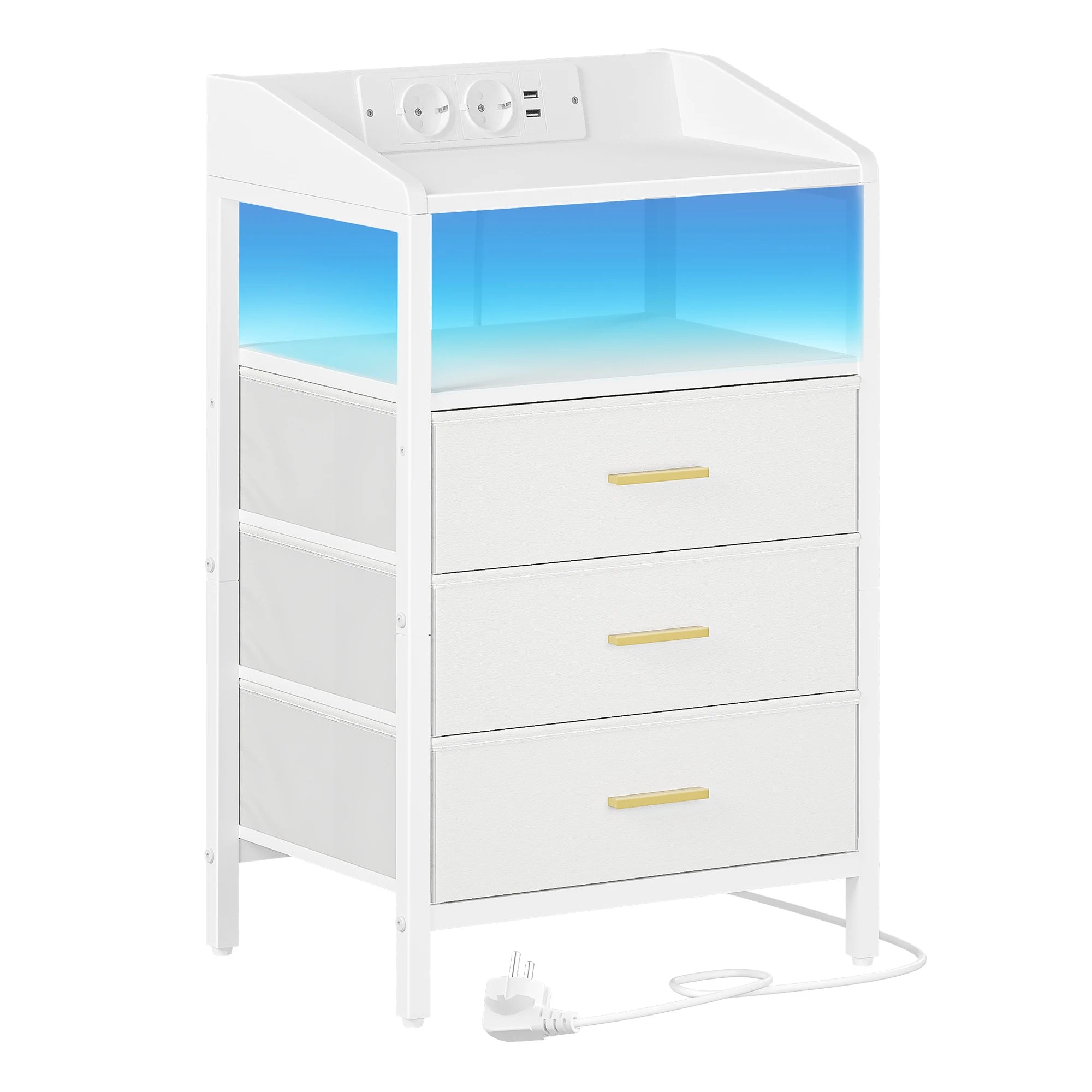 LED Nachtkastje met Oplaadstation en USB – Moderne Bijzettafel met 3 Lades en Plank – Wit/Zwart