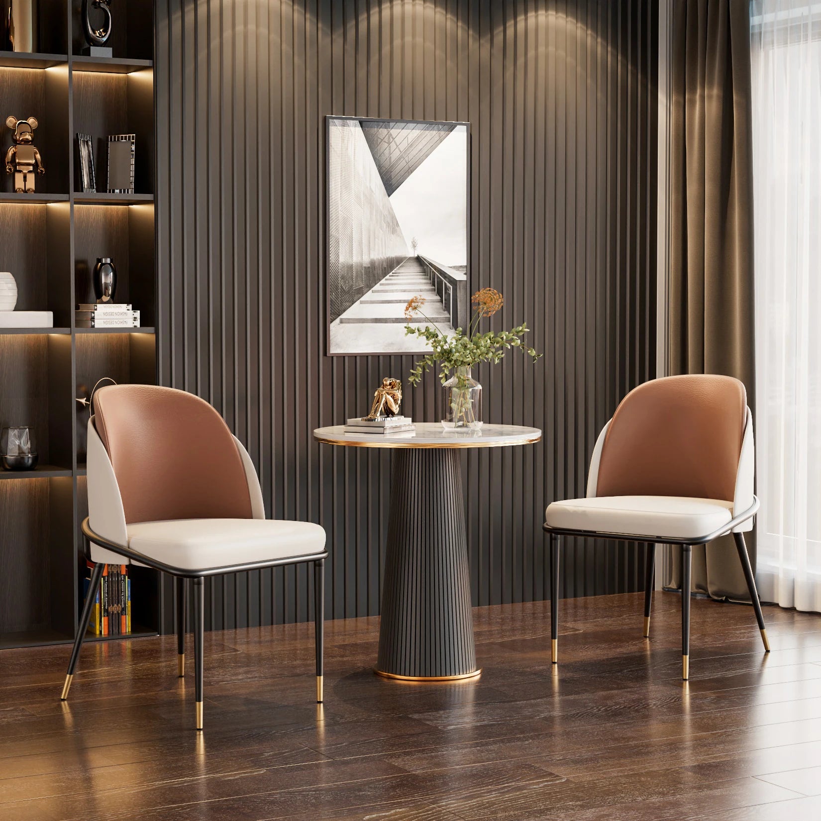 Moderne Eetkamerstoelen Set van 2 – Luxe Kunstleer Stoelen met Armleuningen - Gestoffeerd & Comfortabel Design