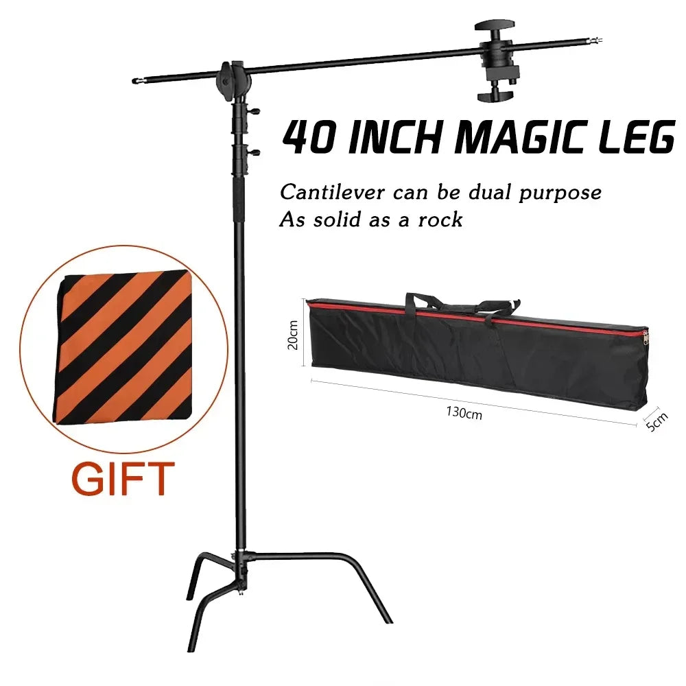 Heavy Duty C-Stand Lichtstatief 2,6M / 3,3M – RVS Fotografie Statief voor Studio, Camera, Softbox en LED Lamp