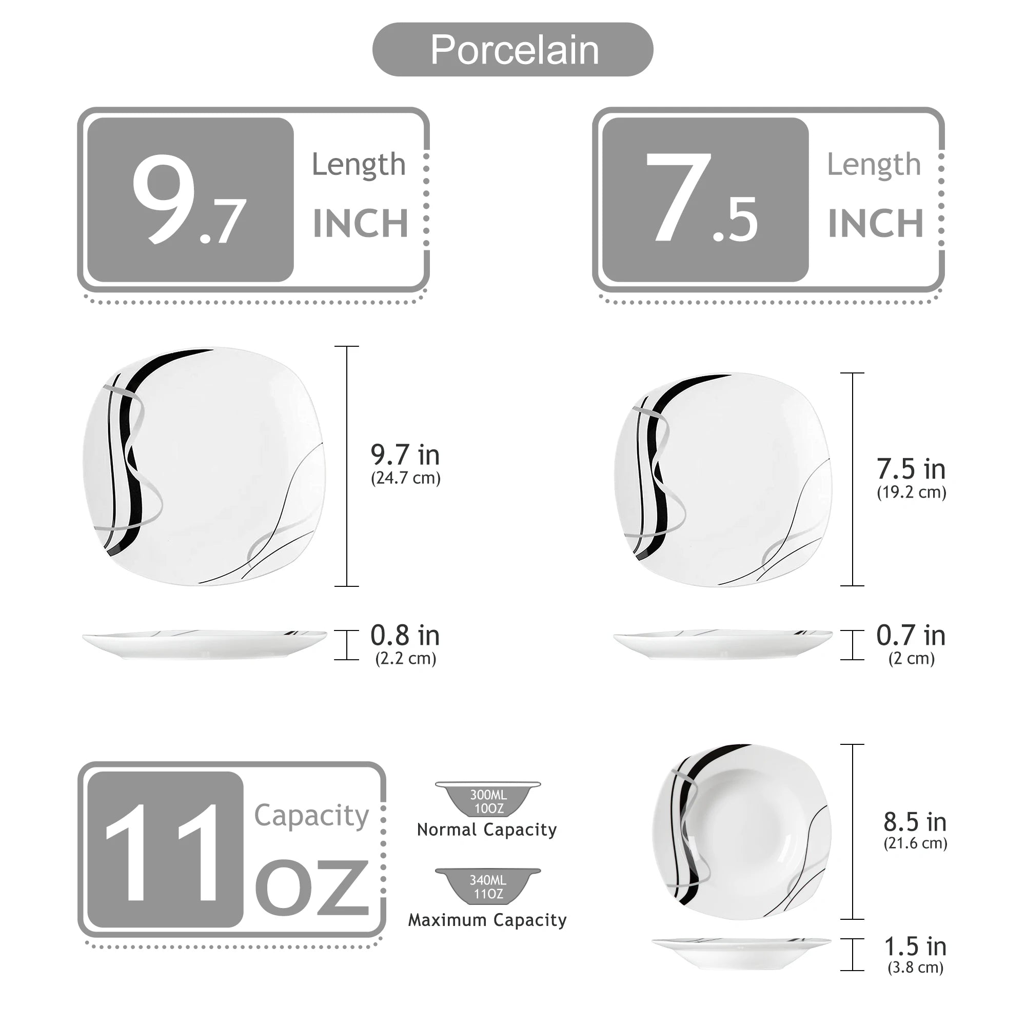 Porseleinen Serviesset 18/36-delig – Modern Keramisch Servies met Borden & Soepkommen – Vaatwasser- en Magnetronbestendig