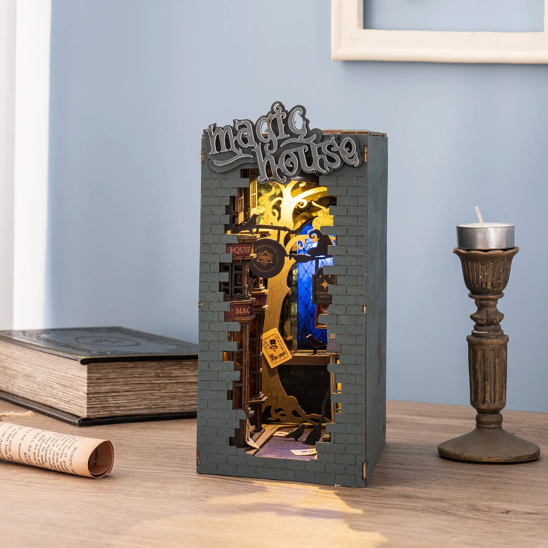 Houten Miniatuur Boekhoekje DIY – LED Sfeerlampje Creatief Knutselpakket voor Jong en Oud