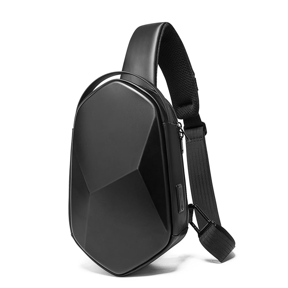 Draagbare Water‑Resistente Hard Shell Crossbody Schoudertas met USB‑Oplaadpoort – Reistas voor Mannen en Unisex Gebruik
