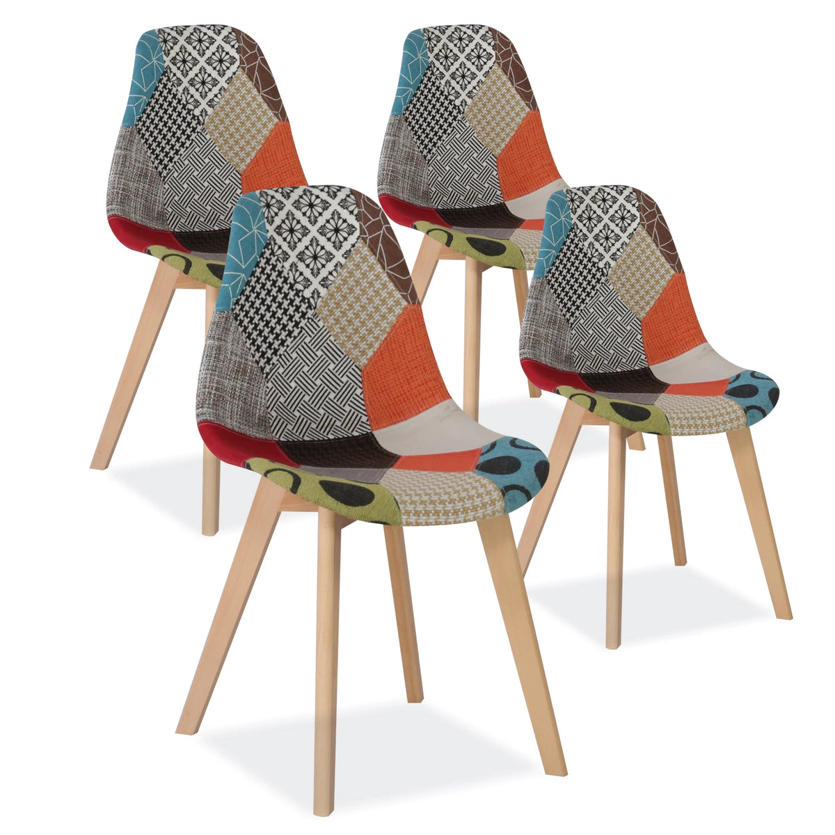 Set van 4 Nordic Patchwork Eetkamerstoelen – Moderne Comfortabele Stoelen voor Keuken en Woonkamer