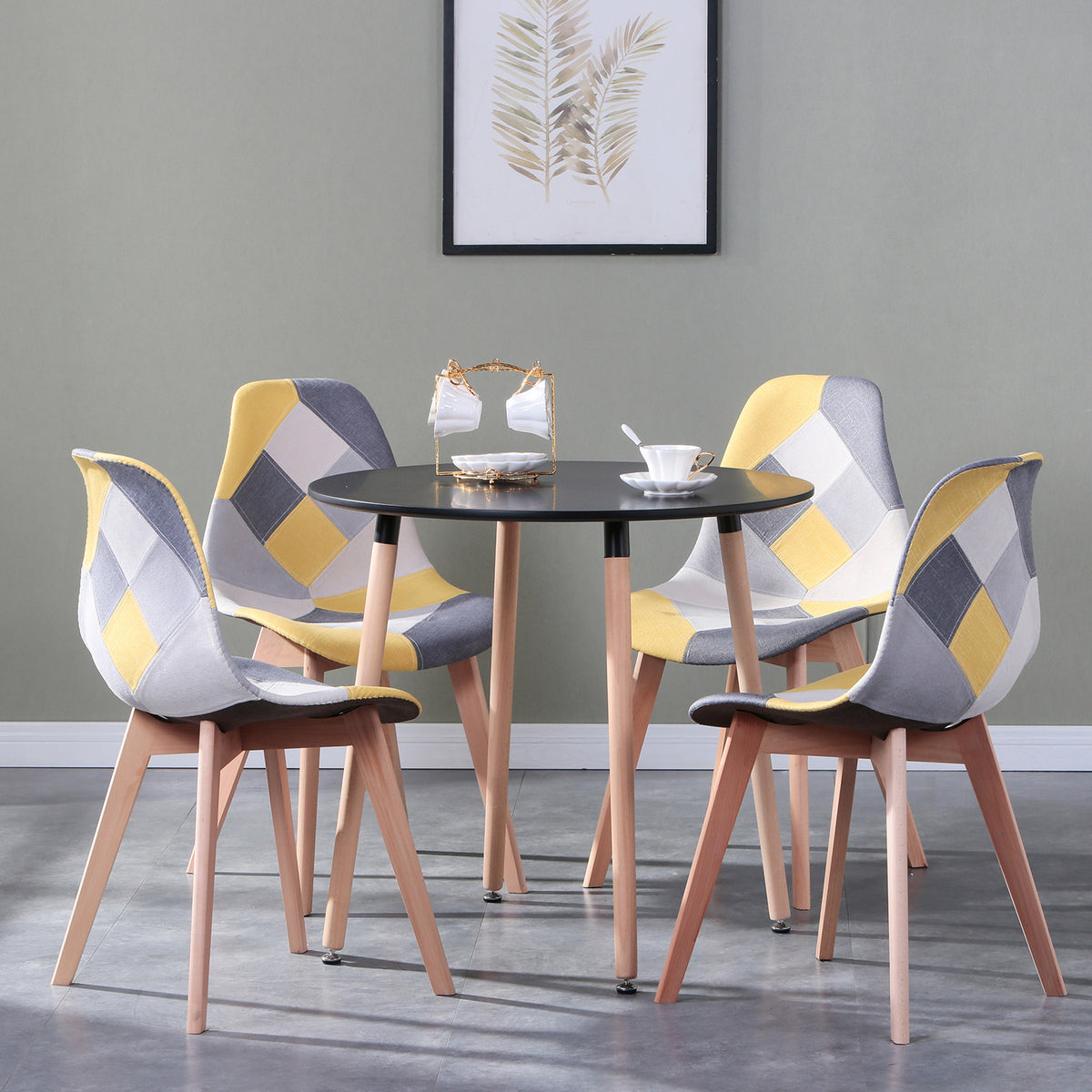 Set van 4 Nordic Patchwork Eetkamerstoelen – Moderne Comfortabele Stoelen voor Keuken en Woonkamer